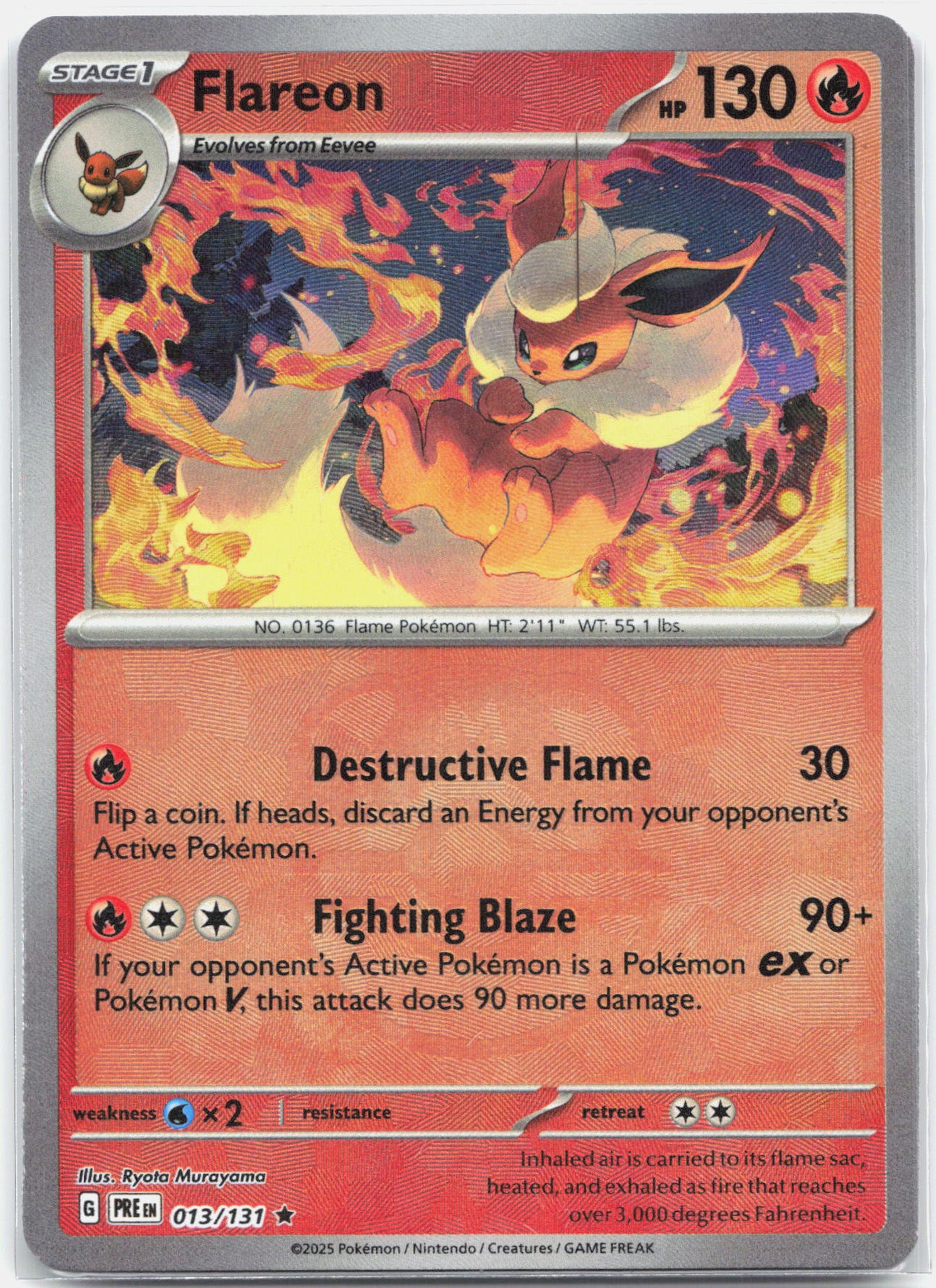 Flareon - 013/131 Prismatic Evolutions MASTER BALL Holo Pokemon - NM