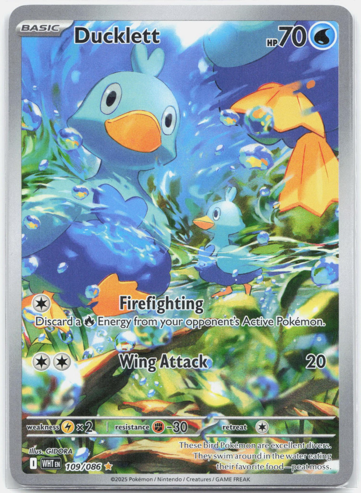 Ducklett - 109/086 White Flare Illustration Rare Pokemon - NM/MINT