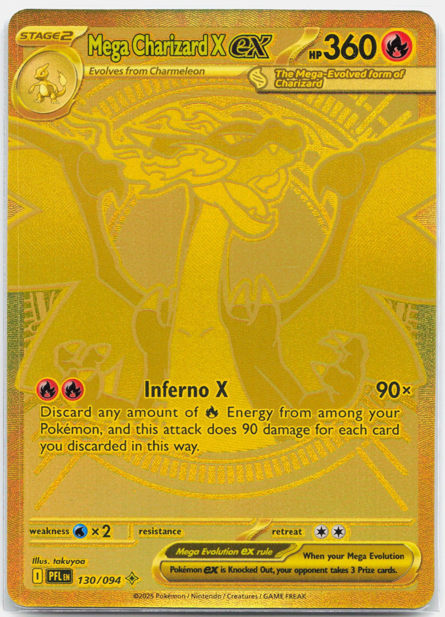 Mega Charizard X ex - 130/094 Phantasmal Flames Gold Pokemon - NM