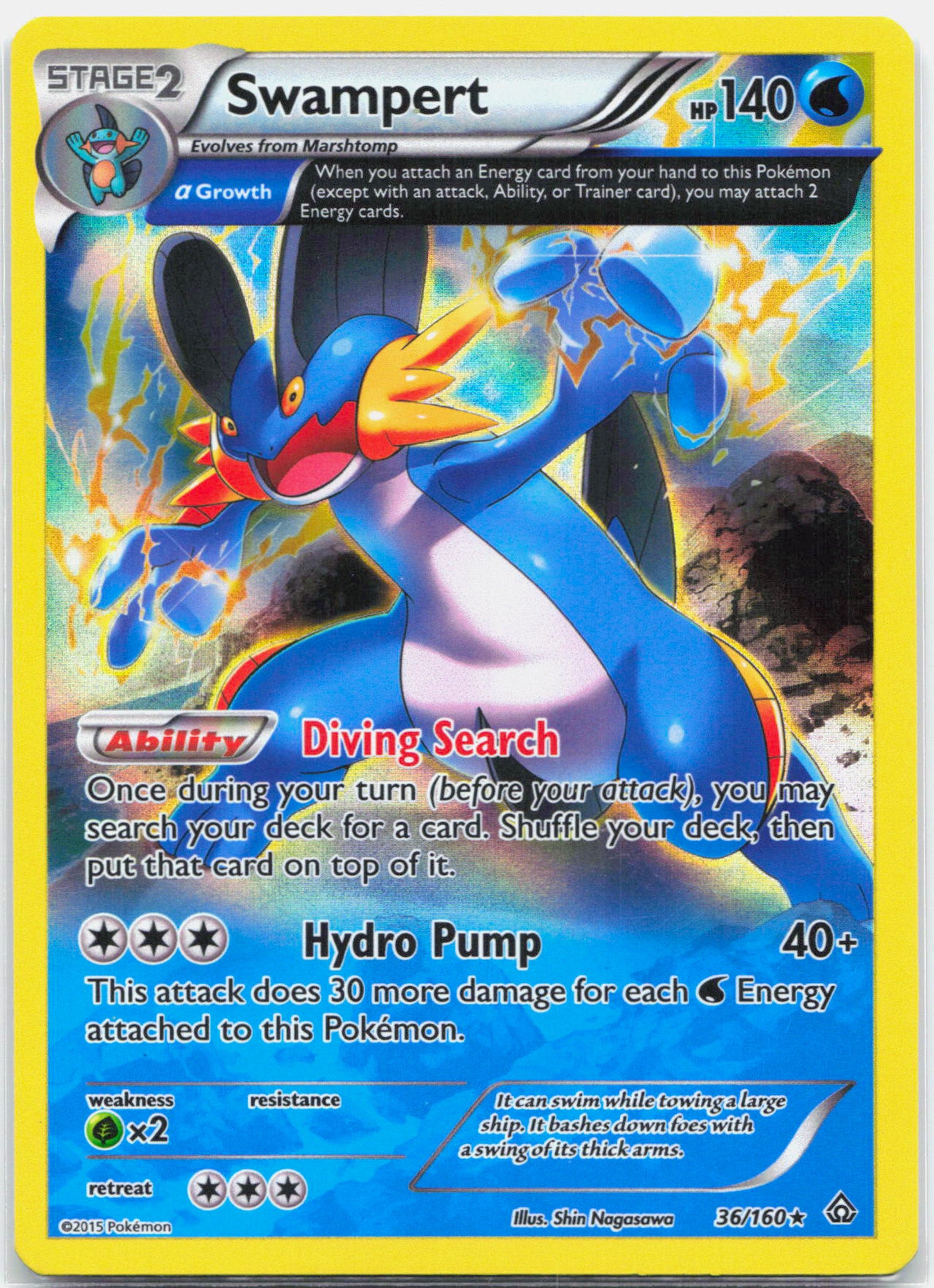 Swampert - 36/160 Primal Clash Full Art Holo Rare Pokemon - LP/MP