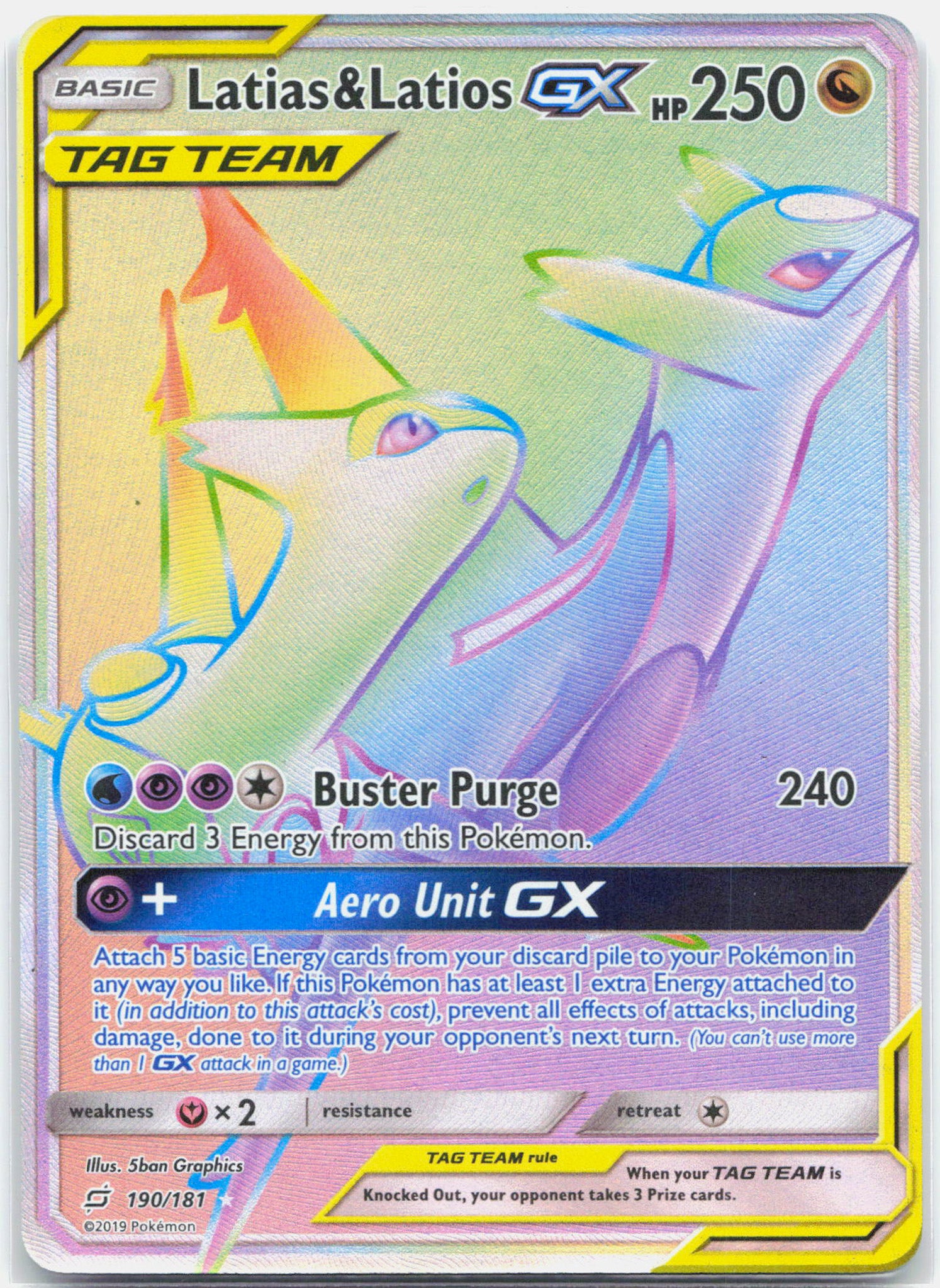 Latias & Latios GX - 190/181 Team Up Rainbow Pokemon - NM
