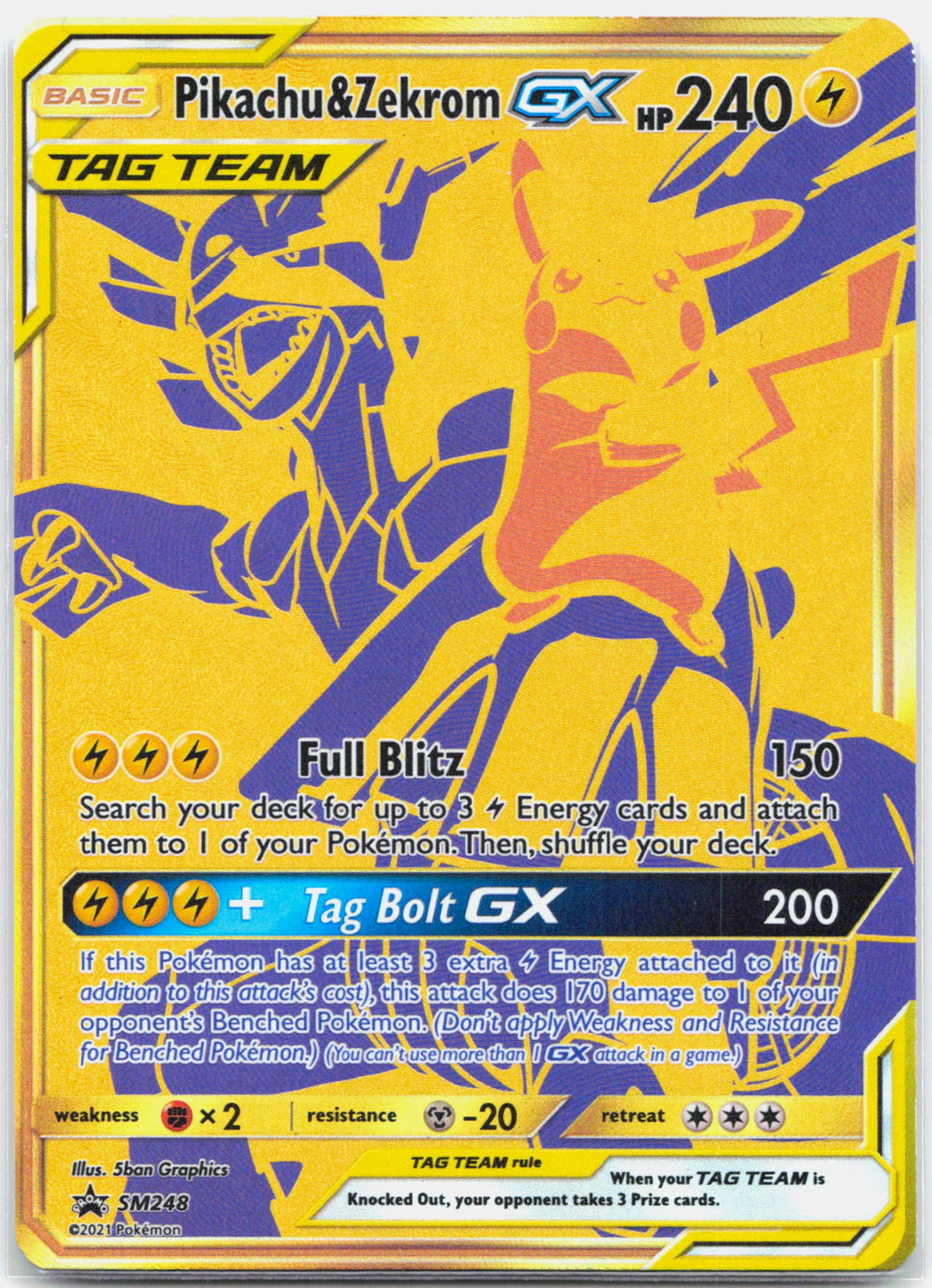 Pikachu & Zekrom GX - SM248 Black Star Promo Gold Pokemon - NM