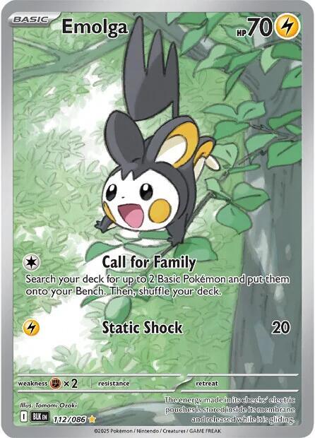 Emolga - 112/086 Black Bolt Illustration Rare Holo Pokemon - NM/MINT