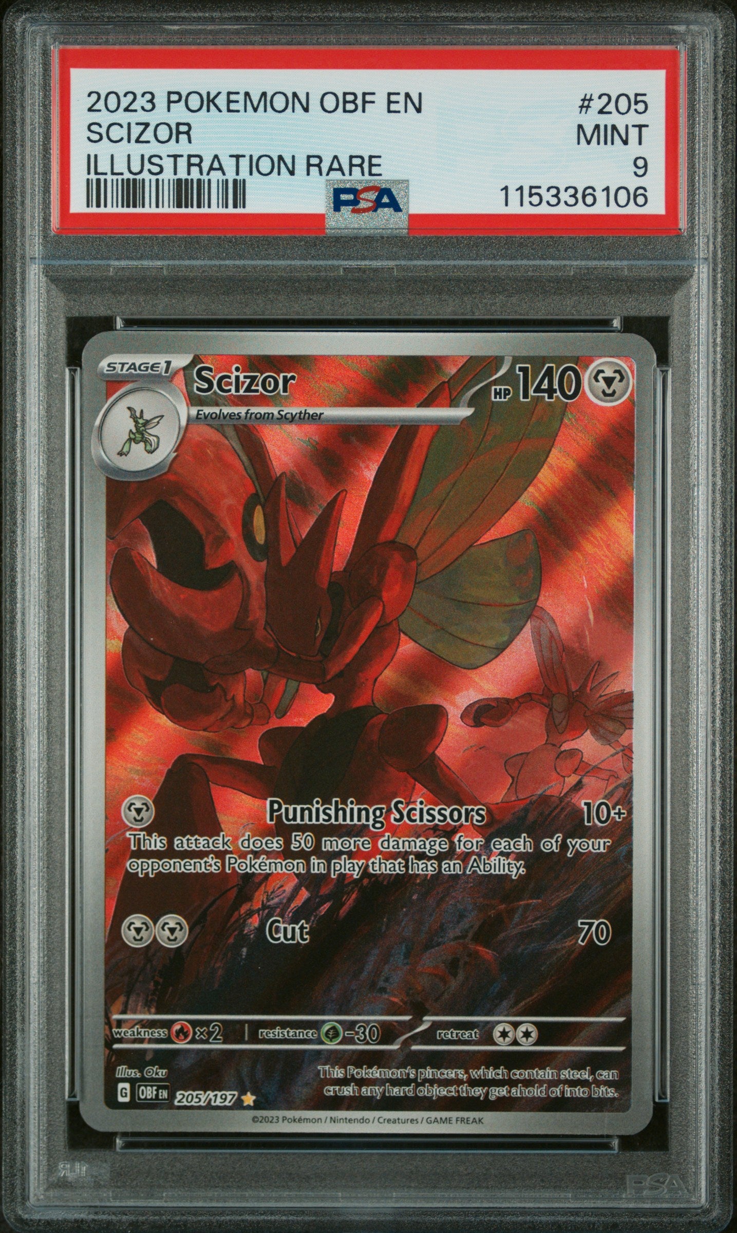 Scizor - 205/197 PSA 9 Obsidian Flames Illustration Rare Pokemon - MINT