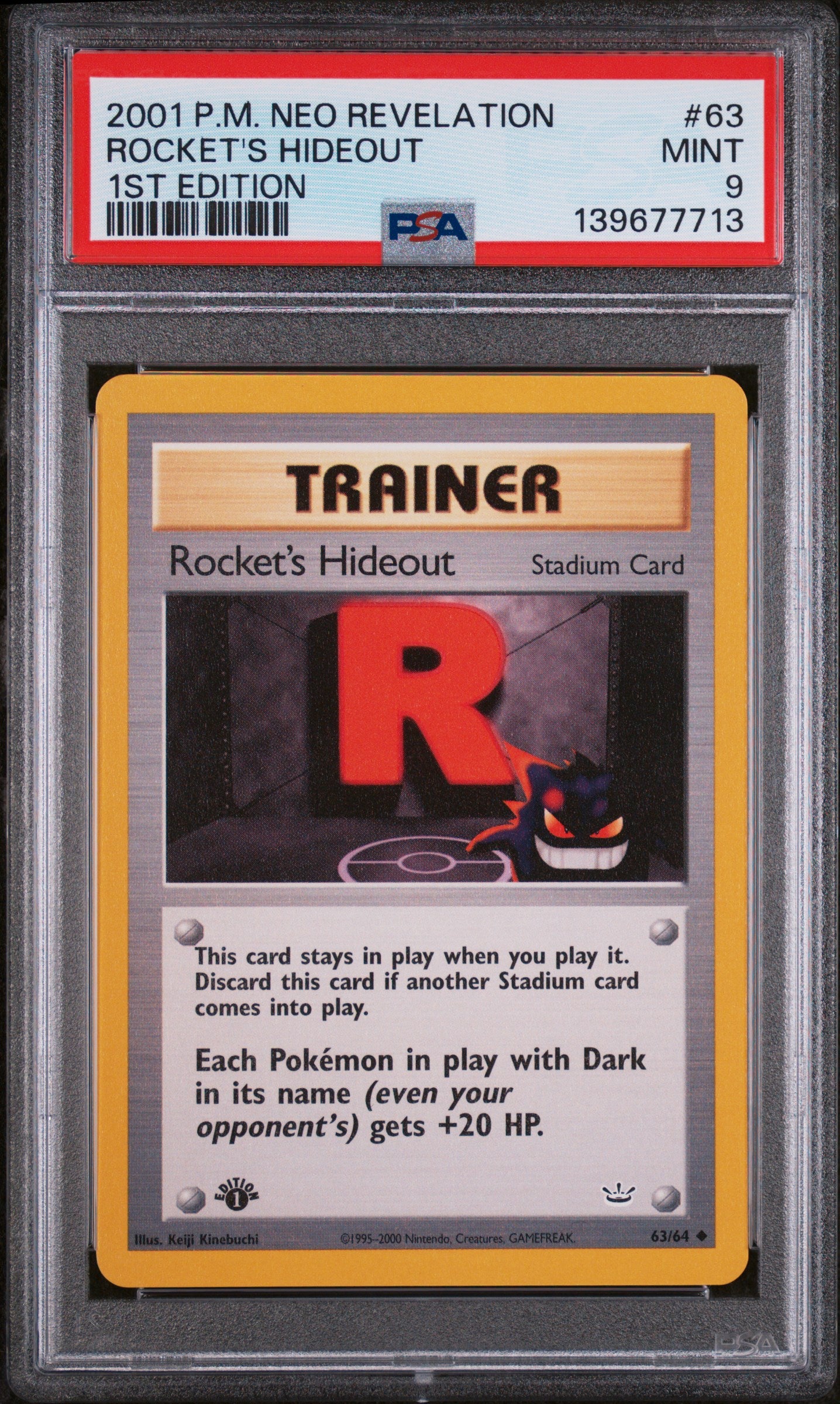 Rocket's Hideout - 63/64 PSA 9 Neo Revelation 1st Edition Pokemon - MINT