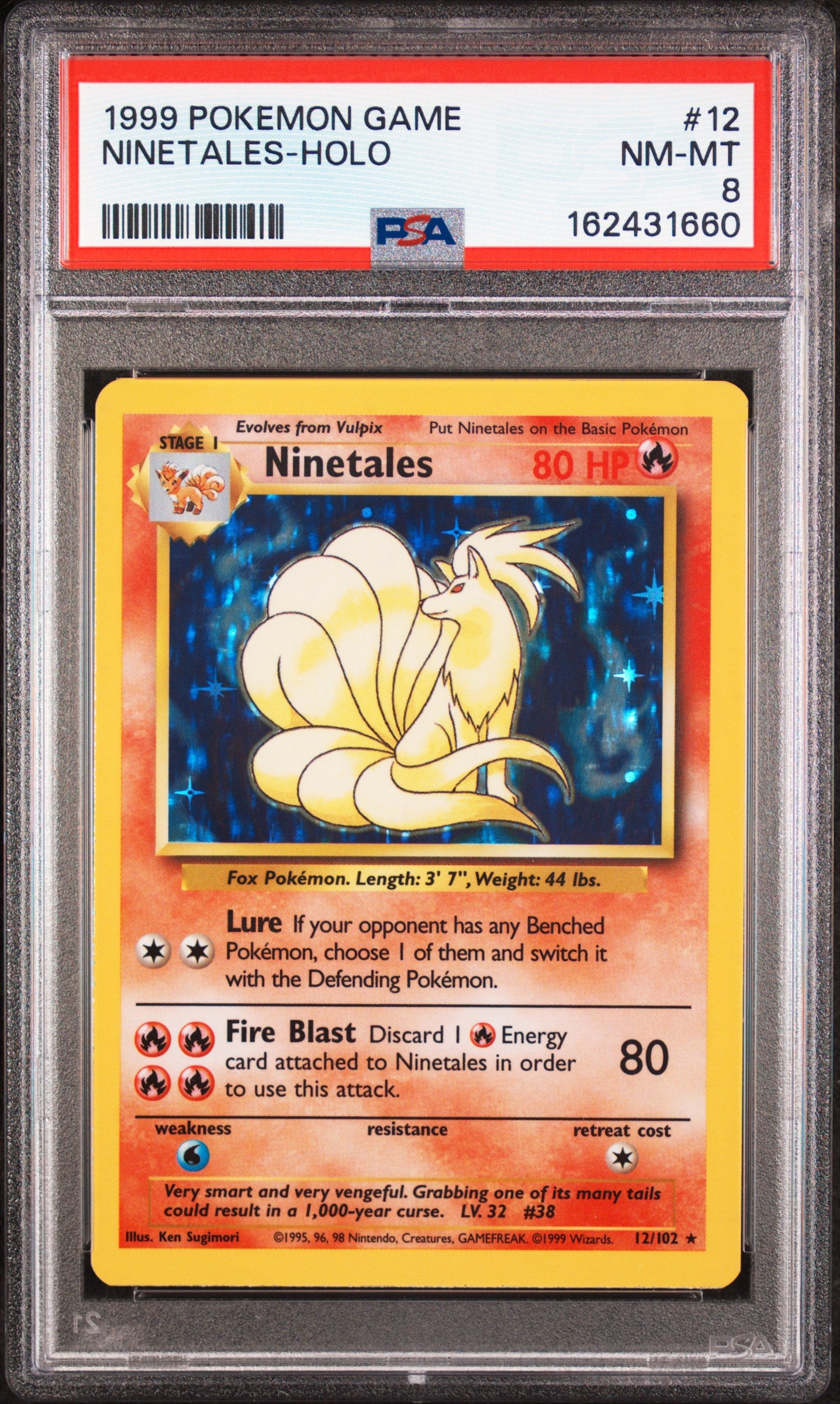 Ninetales - 12/102 PSA 8 Base Set Unlimited Holo Rare Pokemon - NM/MINT