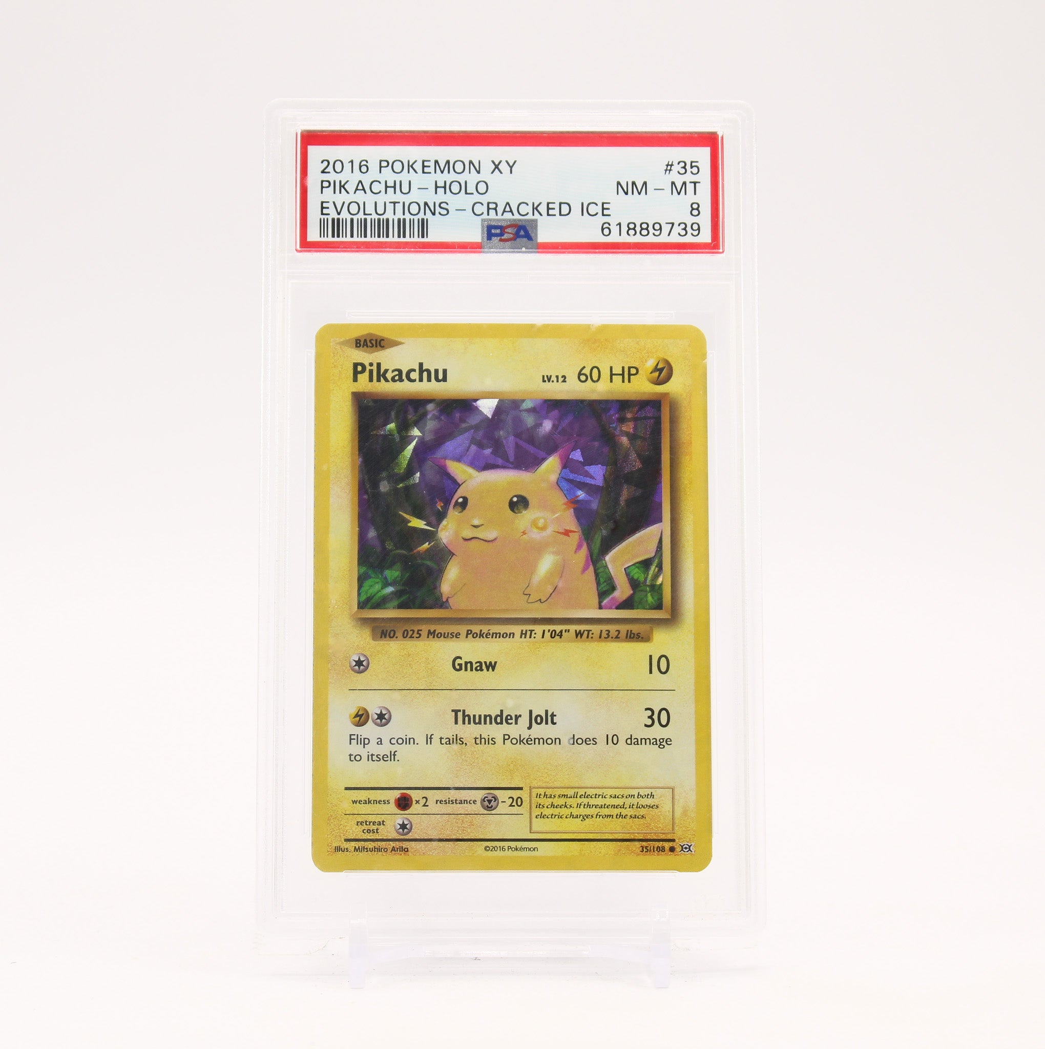 Pikachu - 35/108 PSA 8 Evolutions Cracked Ice Holo Pokemon SCUFFED CASE - NM/MINT