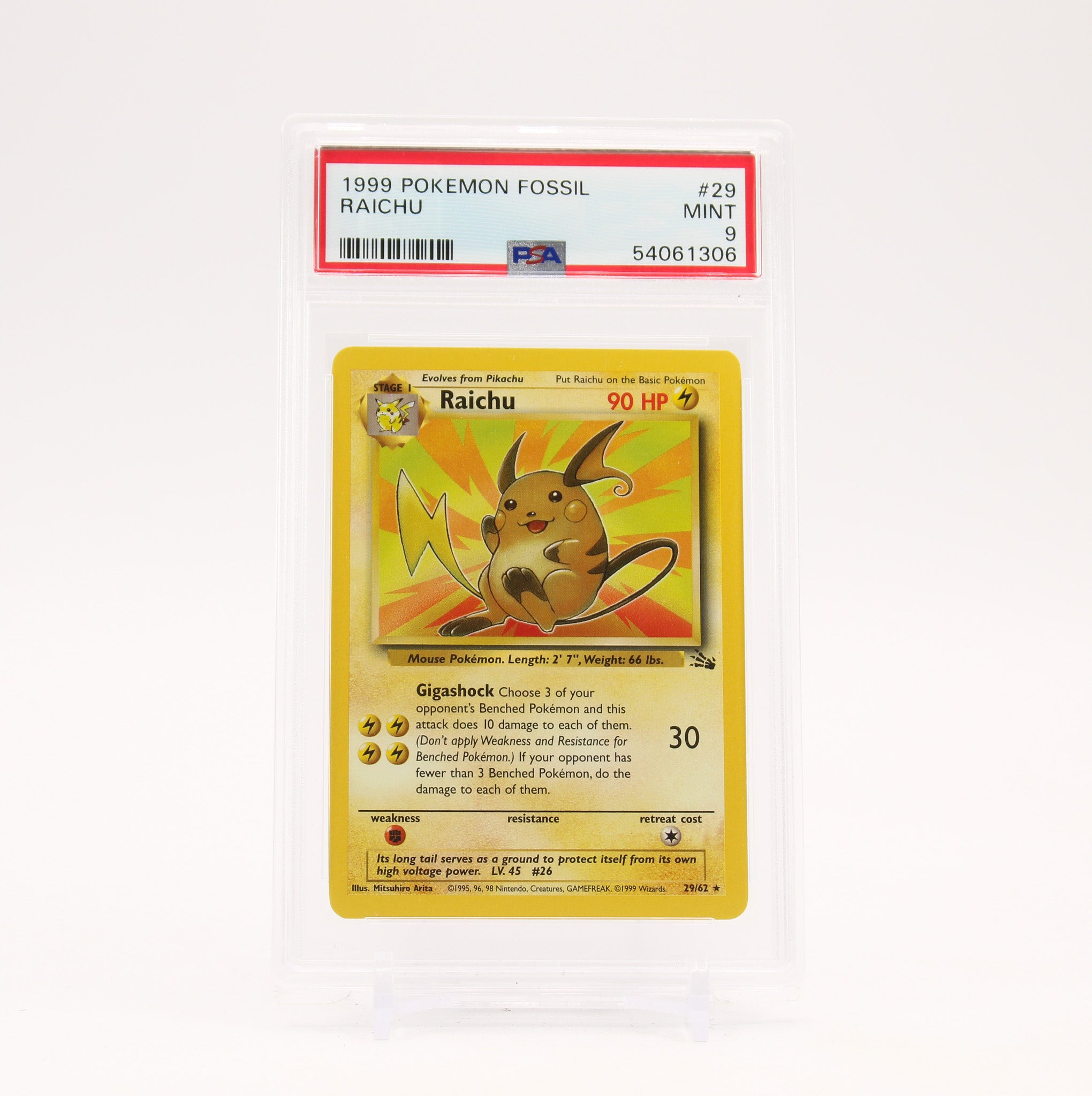 Raichu - 29/62 PSA 9 Fossil Unlimited Rare Pokemon - MINT