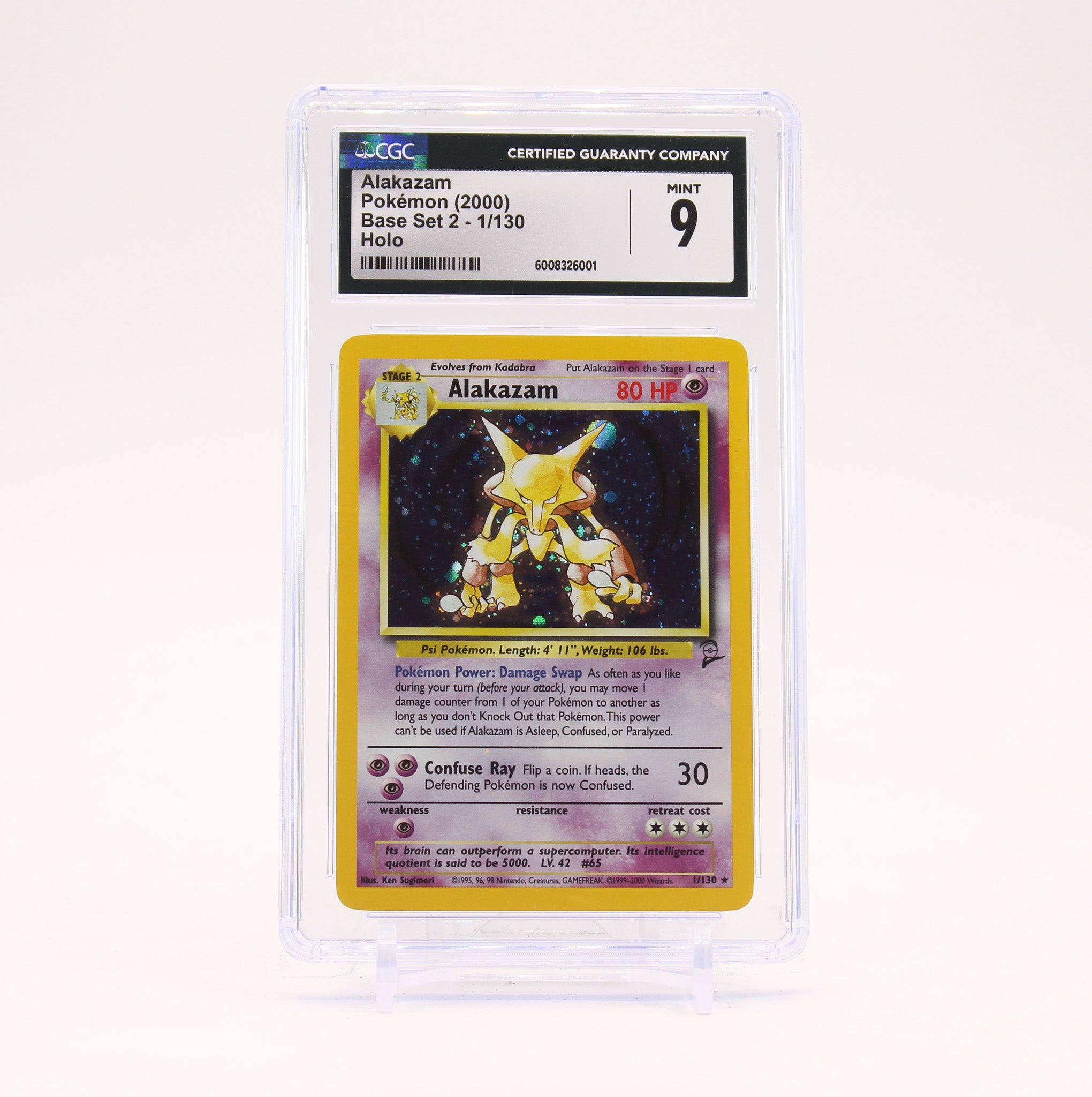 Alakazam - 1/130 CGC 9 Base Set 2 Holo Rare Pokemon - MINT