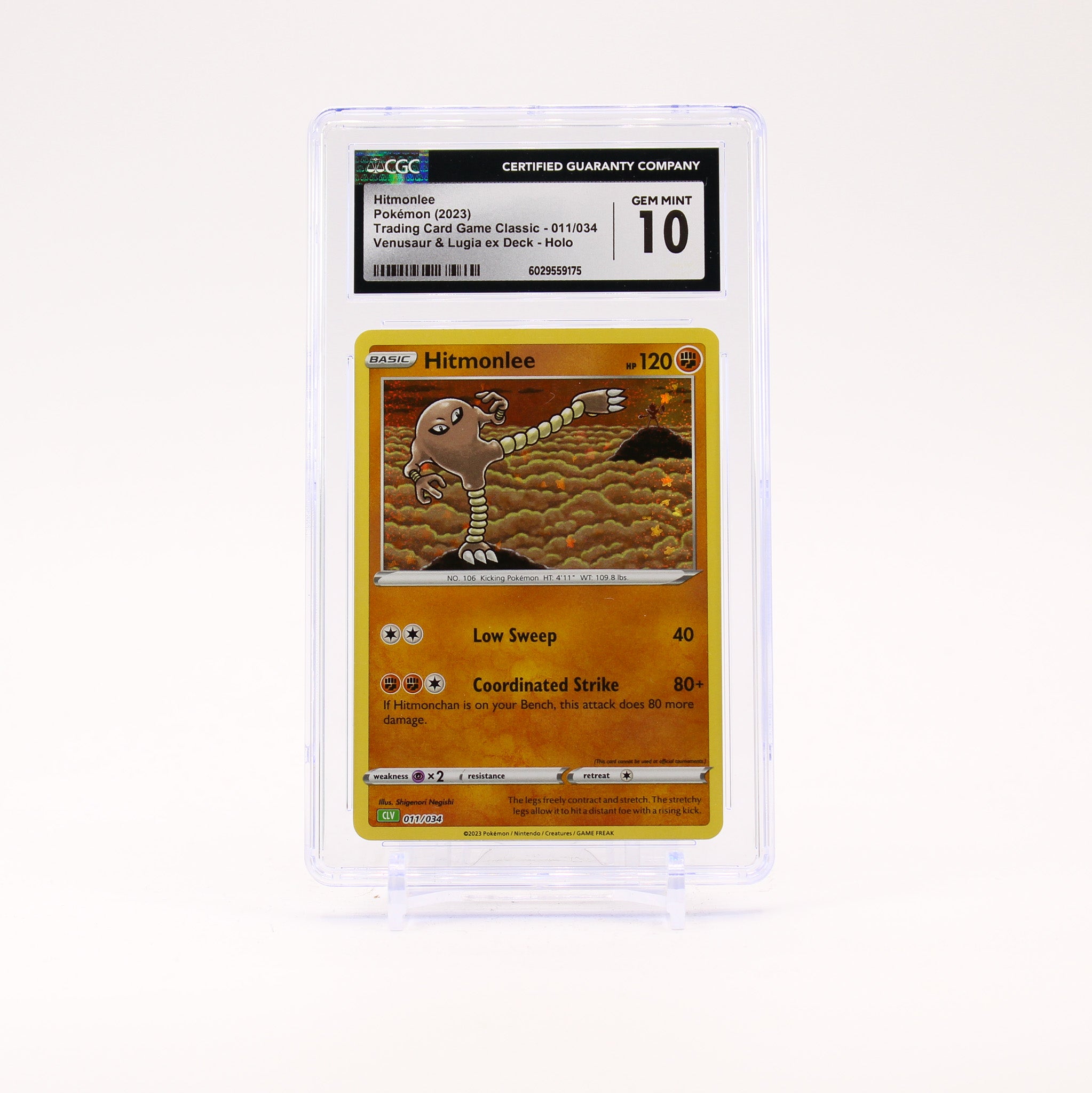 Hitmonlee - 011/034 CGC 10 CLV Venusaur & Lugia ex Deck Holo Pokemon - GEM MT