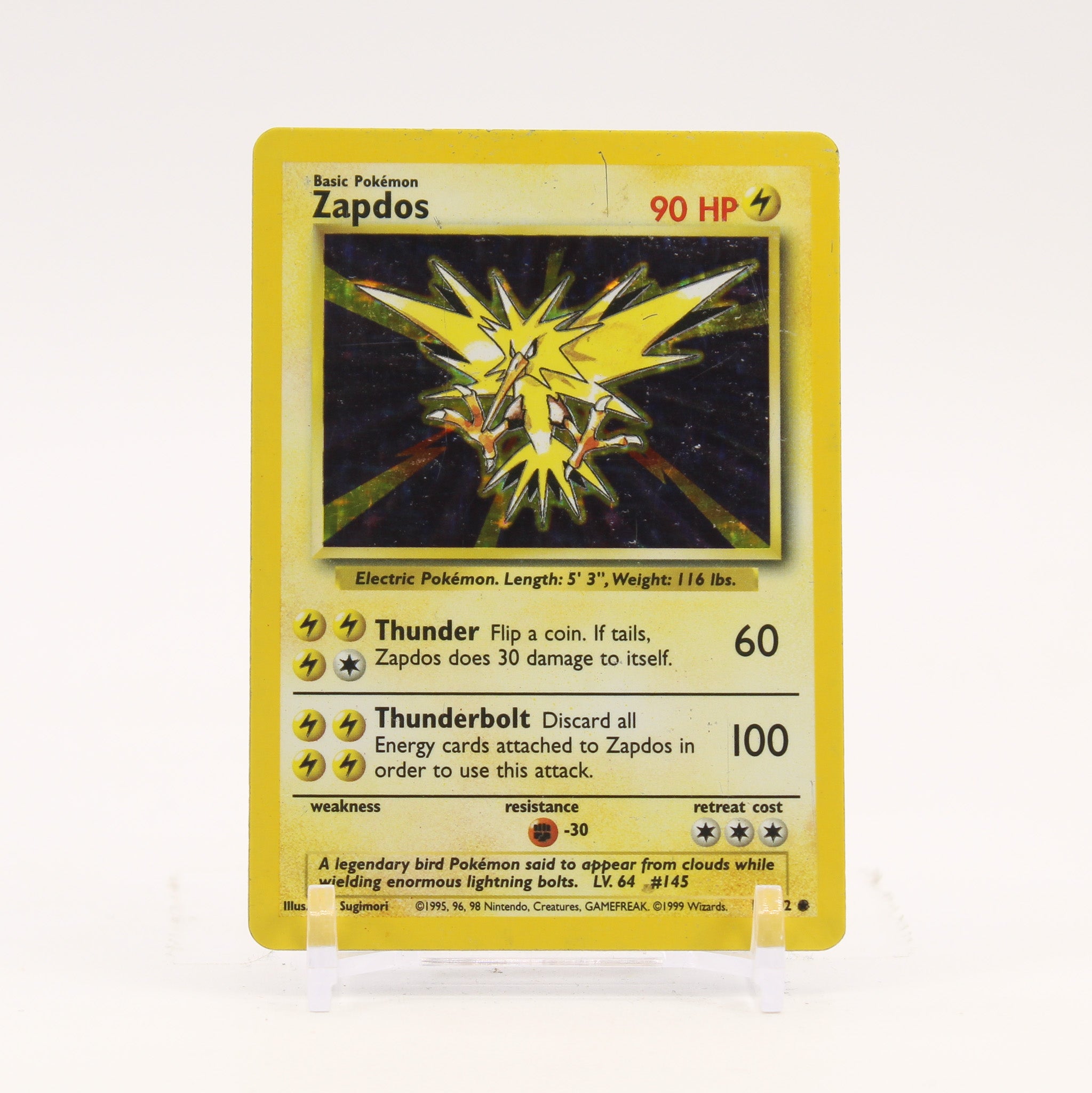 Zapdos - 16/102 Base Set Unlimited Holo Rare Pokemon - MP/HP