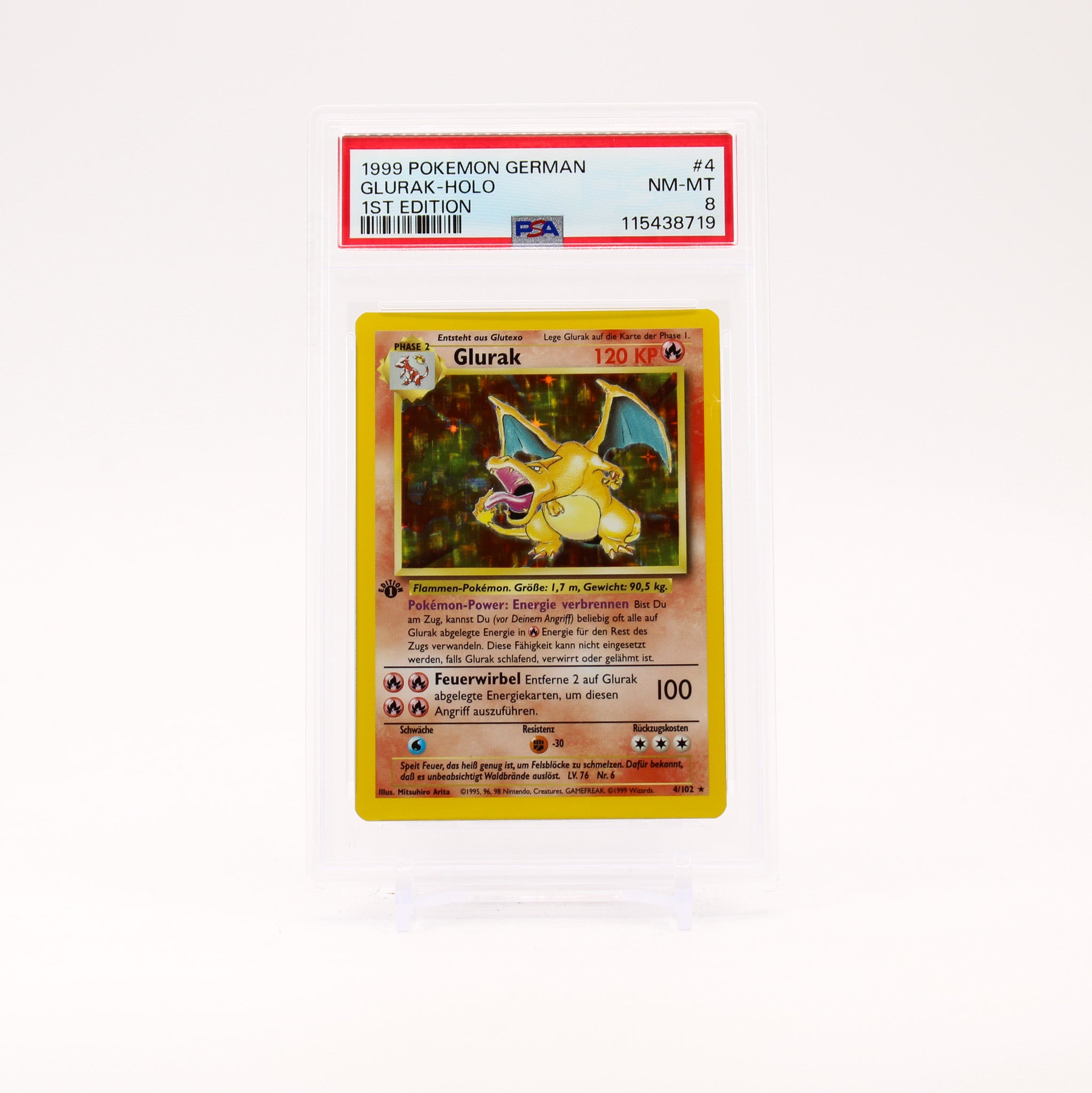 Glurak - 4/102 PSA 8 Base Set 1st Edition Holo Rare German Pokemon - NM/MT KH01