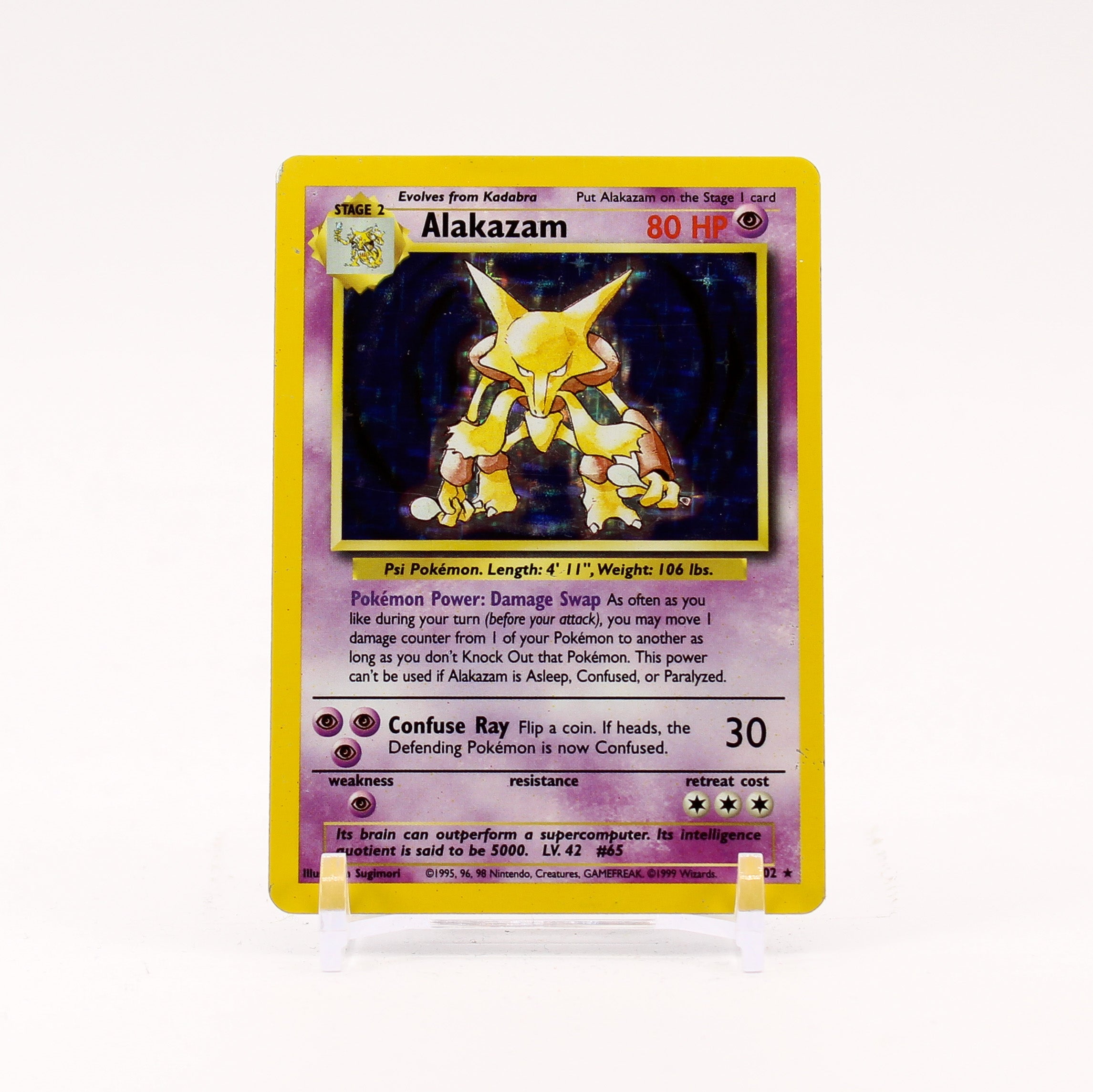 Alakazam - 1/102 Base Set Unlimited Holo Rare Pokemon - LP/MP