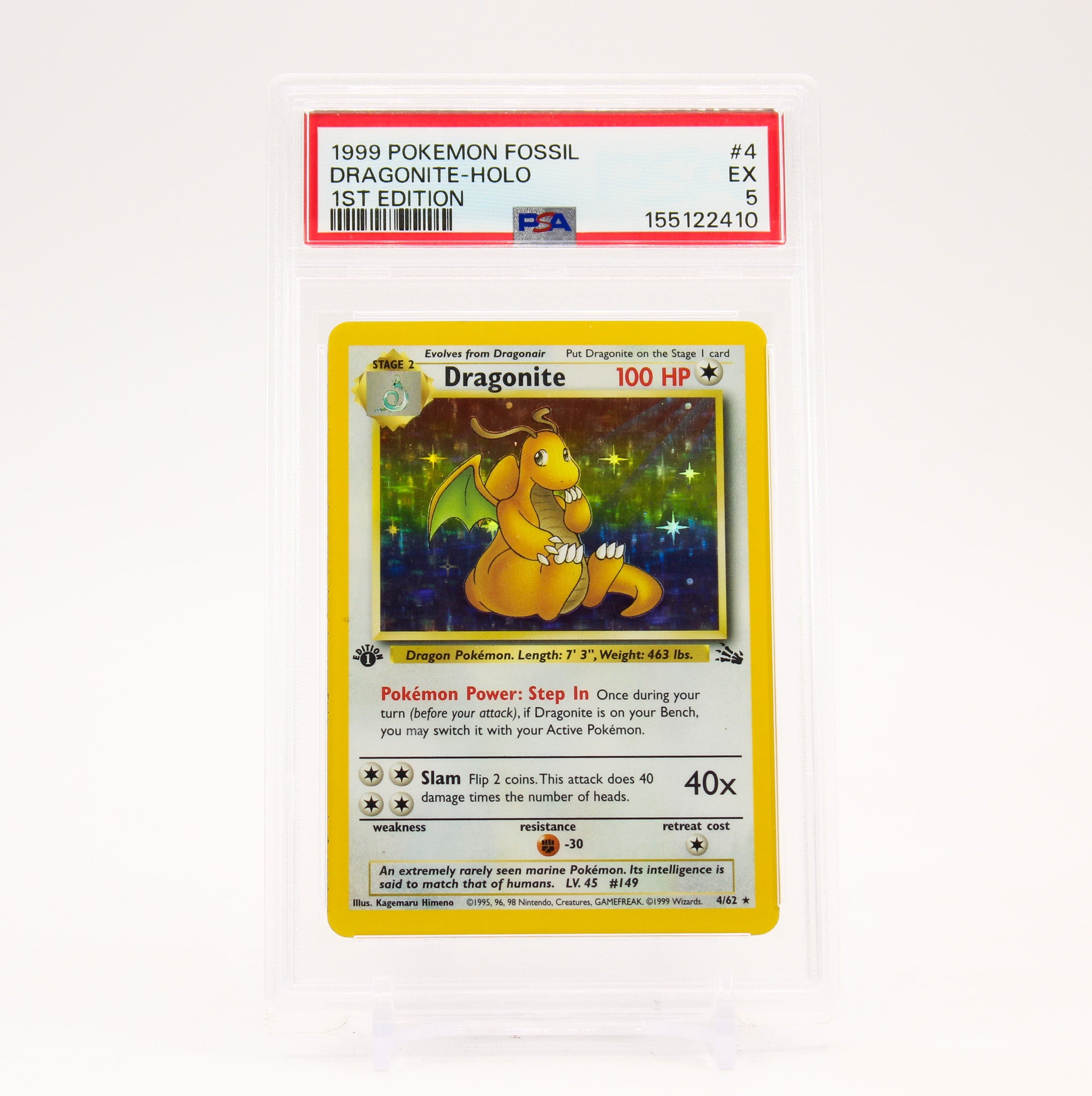 Dragonite - 4/62 PSA 5 Fossil 1st Edition Holo Rare Pokemon - EX