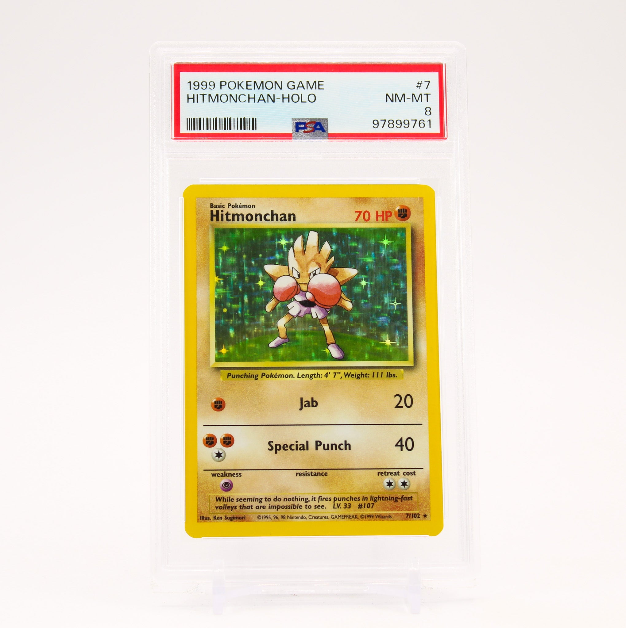 Hitmonchan - 7/102 PSA 8 Base Set Unlimited Holo Rare Pokemon - NM/MINT