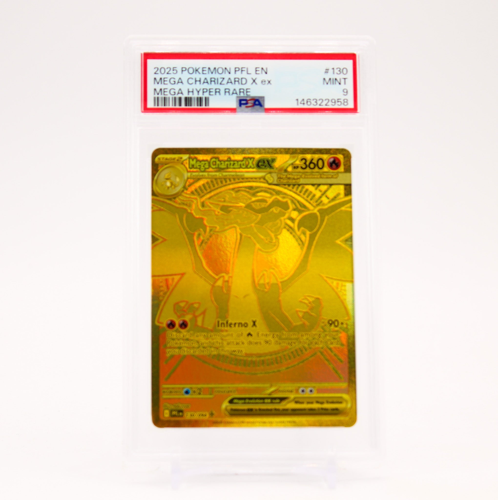 Mega Charizard X ex - 130/094 PSA 9 Phantasmal Flames Gold Pokemon - MINT