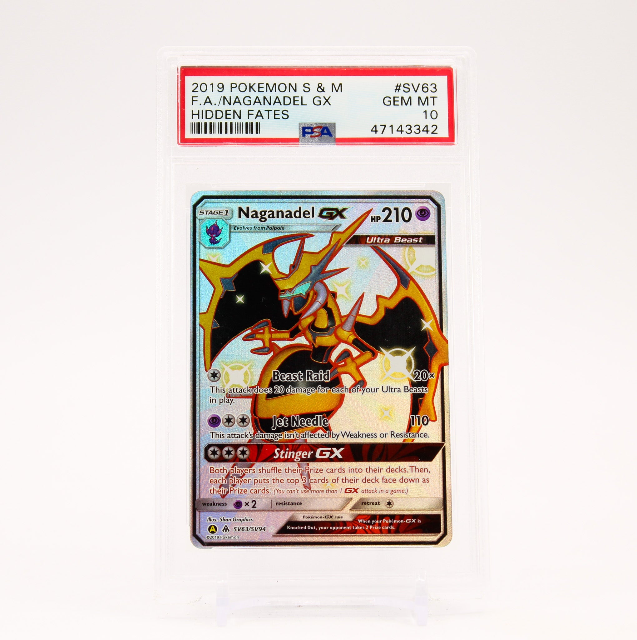 Naganadel GX - SV63/SV94 PSA 10 Hidden Fates Shiny Full Art Pokemon - GEM MT