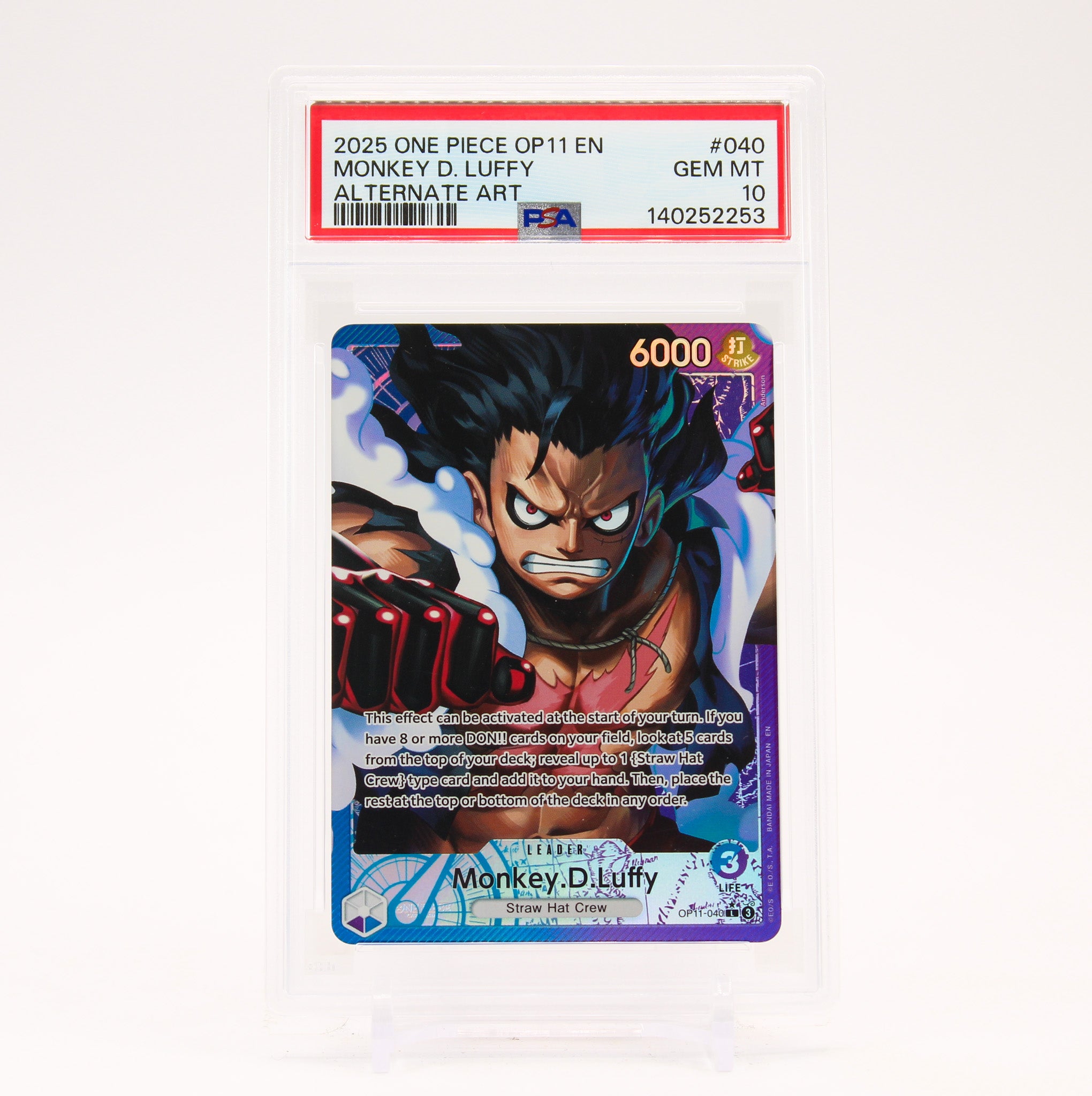 Monkey.D.Luffy Alternate Art - OP11-040 PSA 10 A Fist of Divine Speed L One Piece - GEM MT