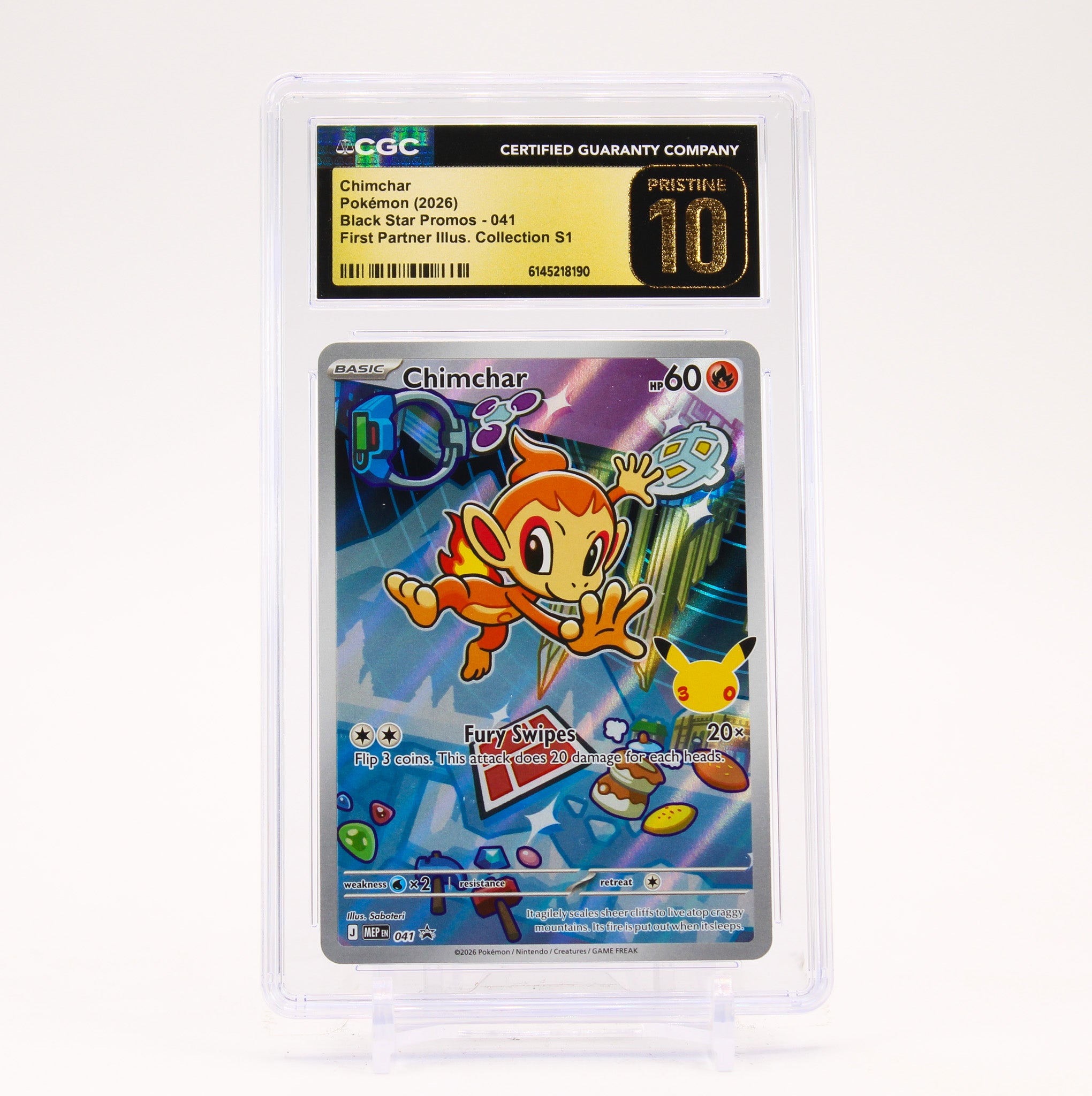 Chimchar - MEP041 CGC 10 First Partner Illustration Collection Promo Pokemon - PRISTINE