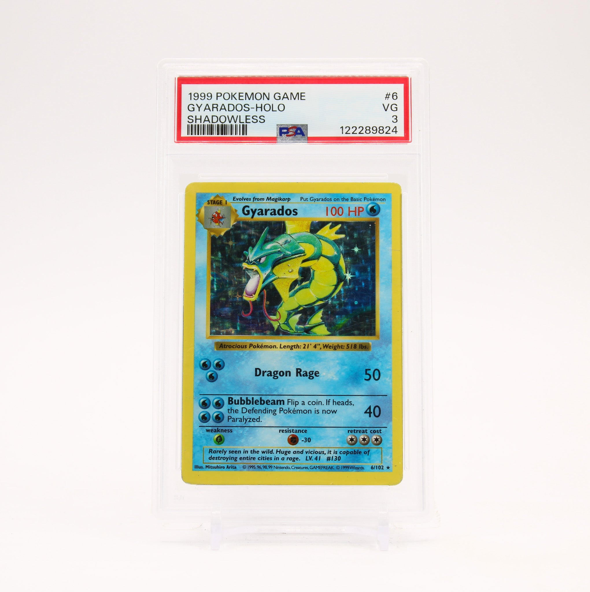 Gyarados - 6/102 PSA 3 Base Set Shadowless Holo Rare Pokemon SCRATCHED CASE - VG