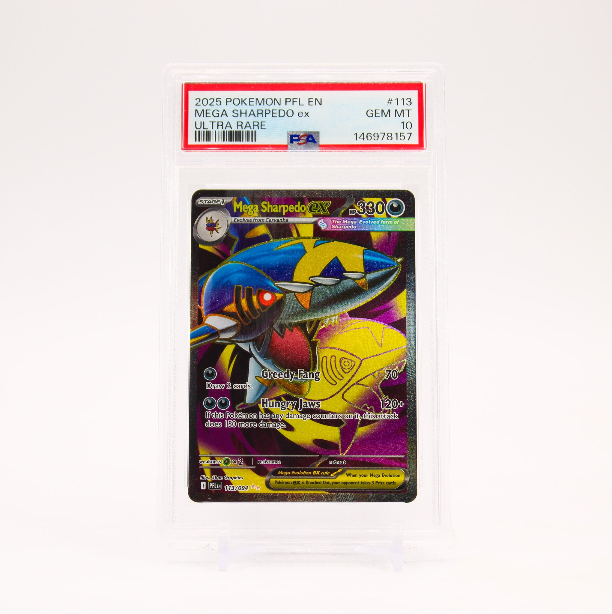 Mega Sharpedo ex - 113/094 PSA 10 Phantasmal Flames Full Art Pokemon - GEM MT