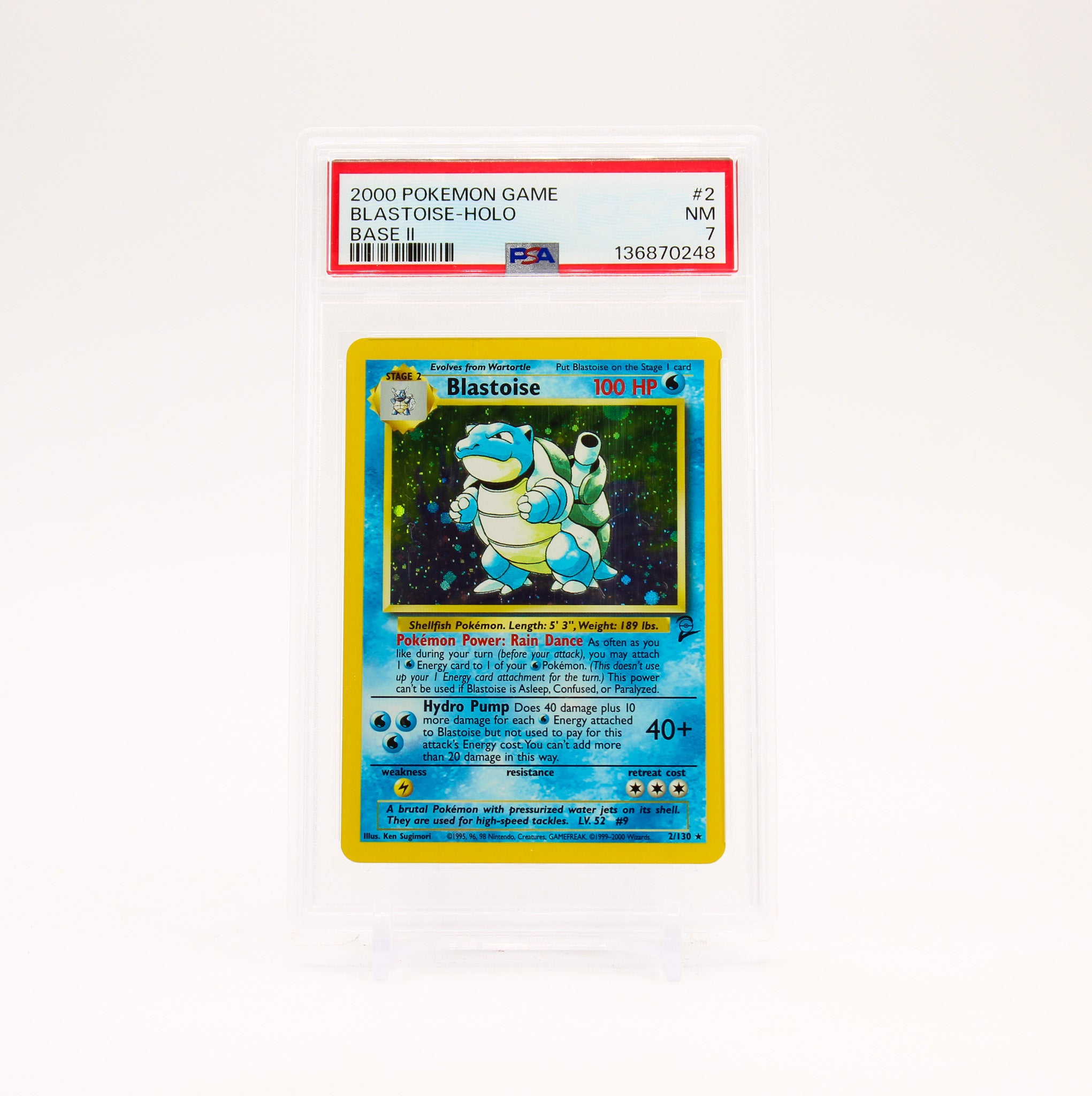 Blastoise - 2/130 PSA 7 Base Set 2 Holo Rare Pokemon - NM