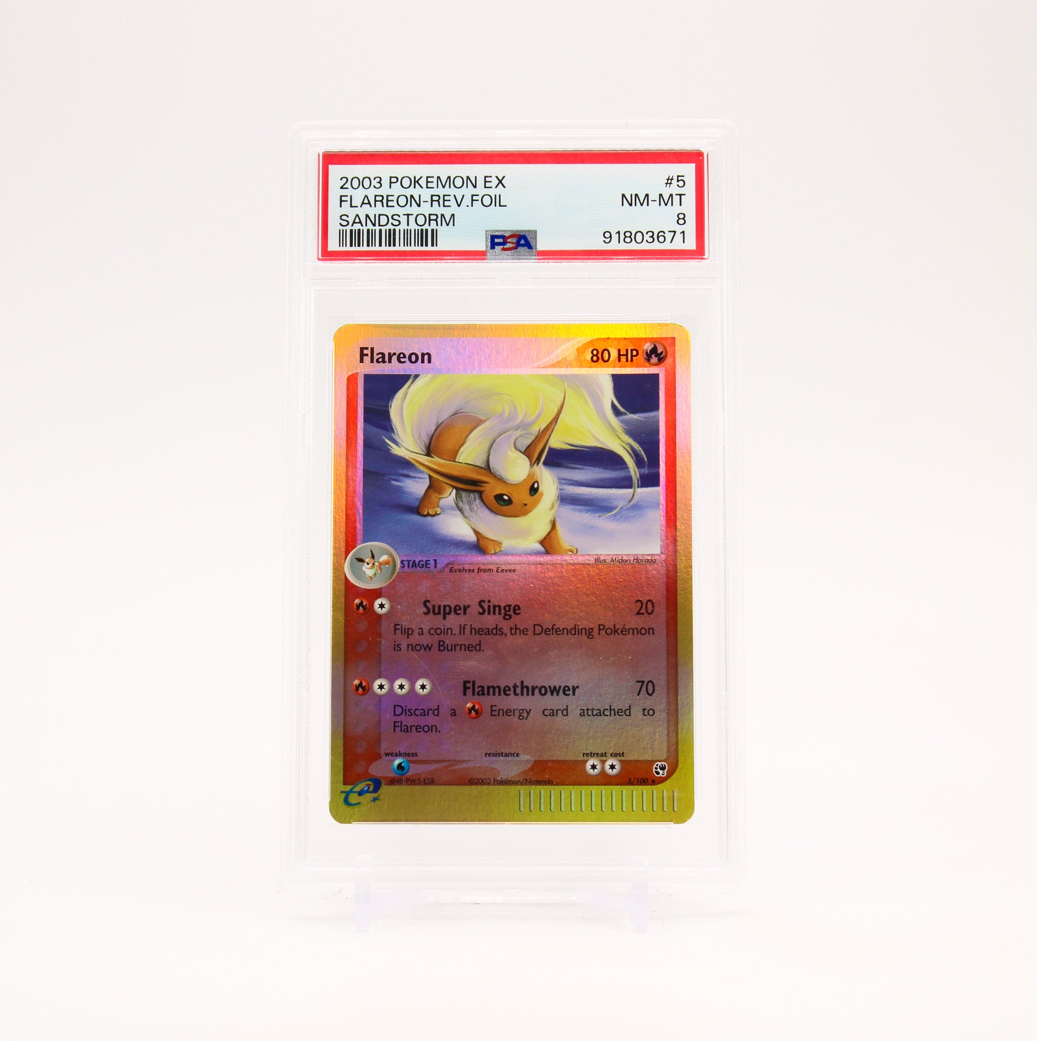 Flareon - 5/100 PSA 8 Sandstorm Reverse Holo Rare Pokemon - NM/MINT