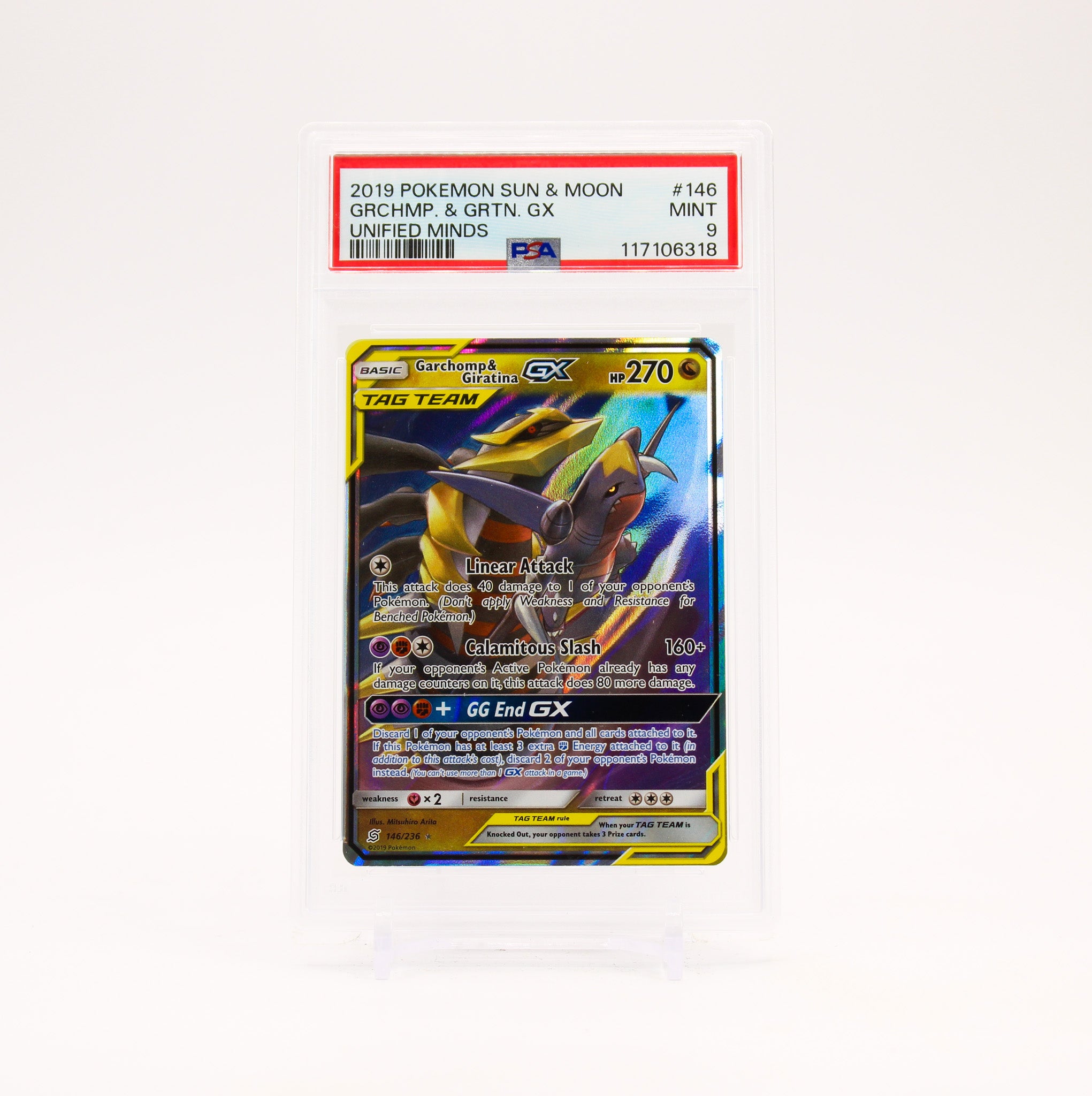 Garchomp & Giratina GX - 146/236 PSA 9 Unified Minds Ultra Rare Pokemon - MINT