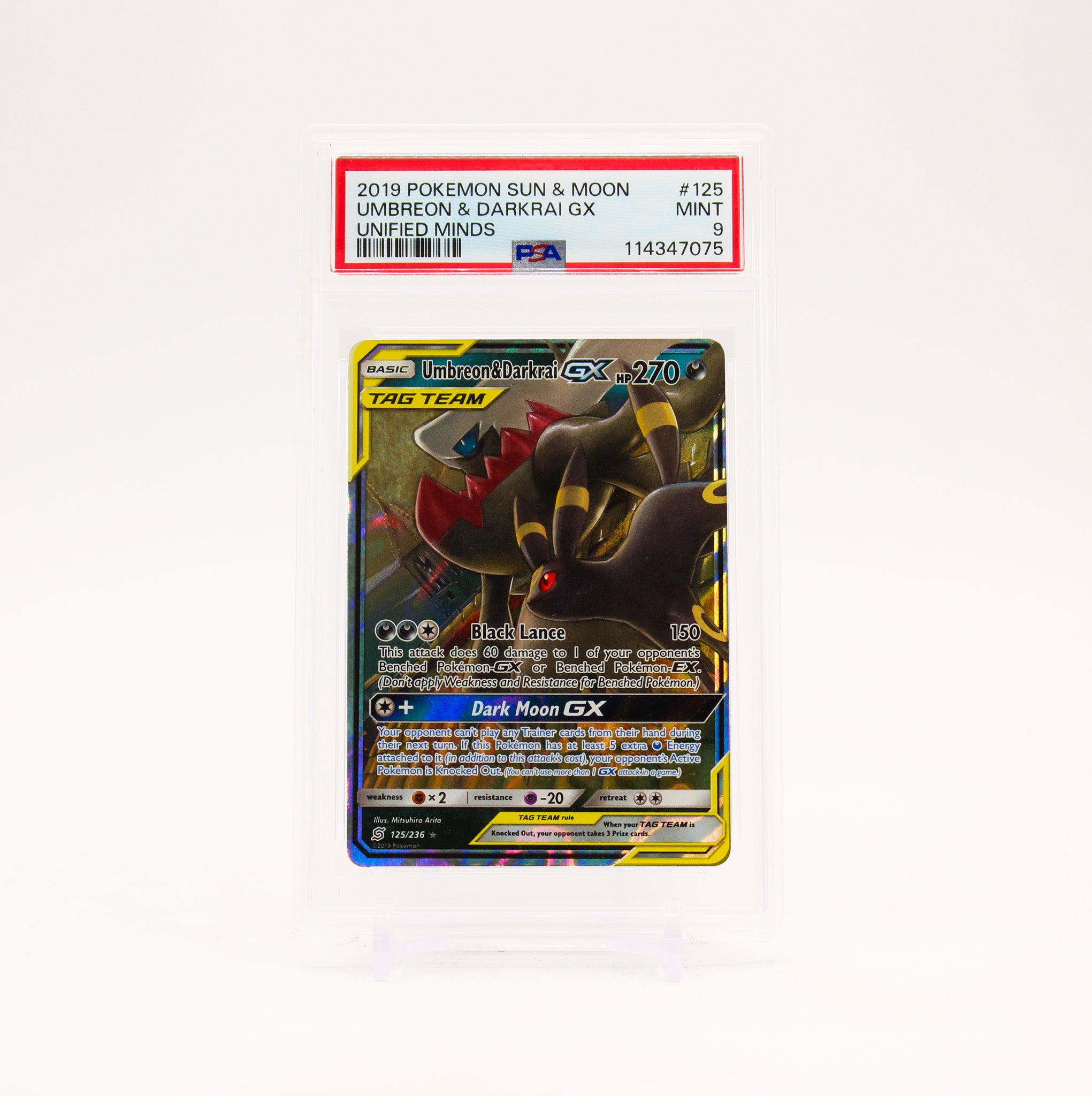 Umbreon & Darkrai GX - 125/236 PSA 9 Unified Minds Ultra Rare Pokemon - MINT