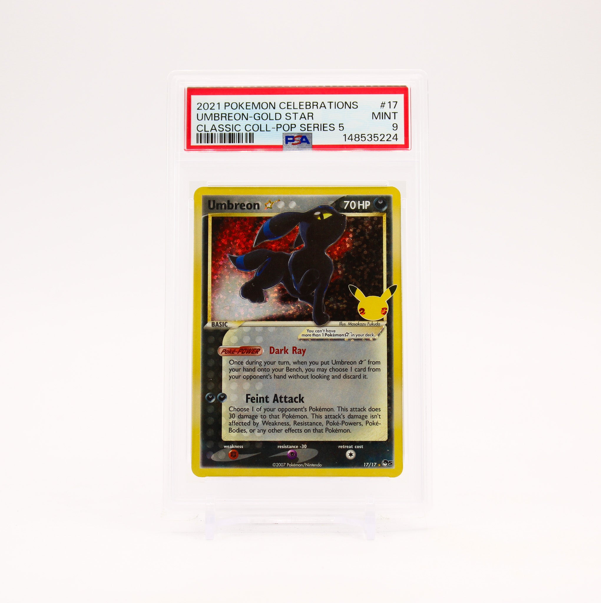 Umbreon Gold Star - 17/17 PSA 9 Celebrations 25th Classic Collection Holo Rare Pokemon - MINT