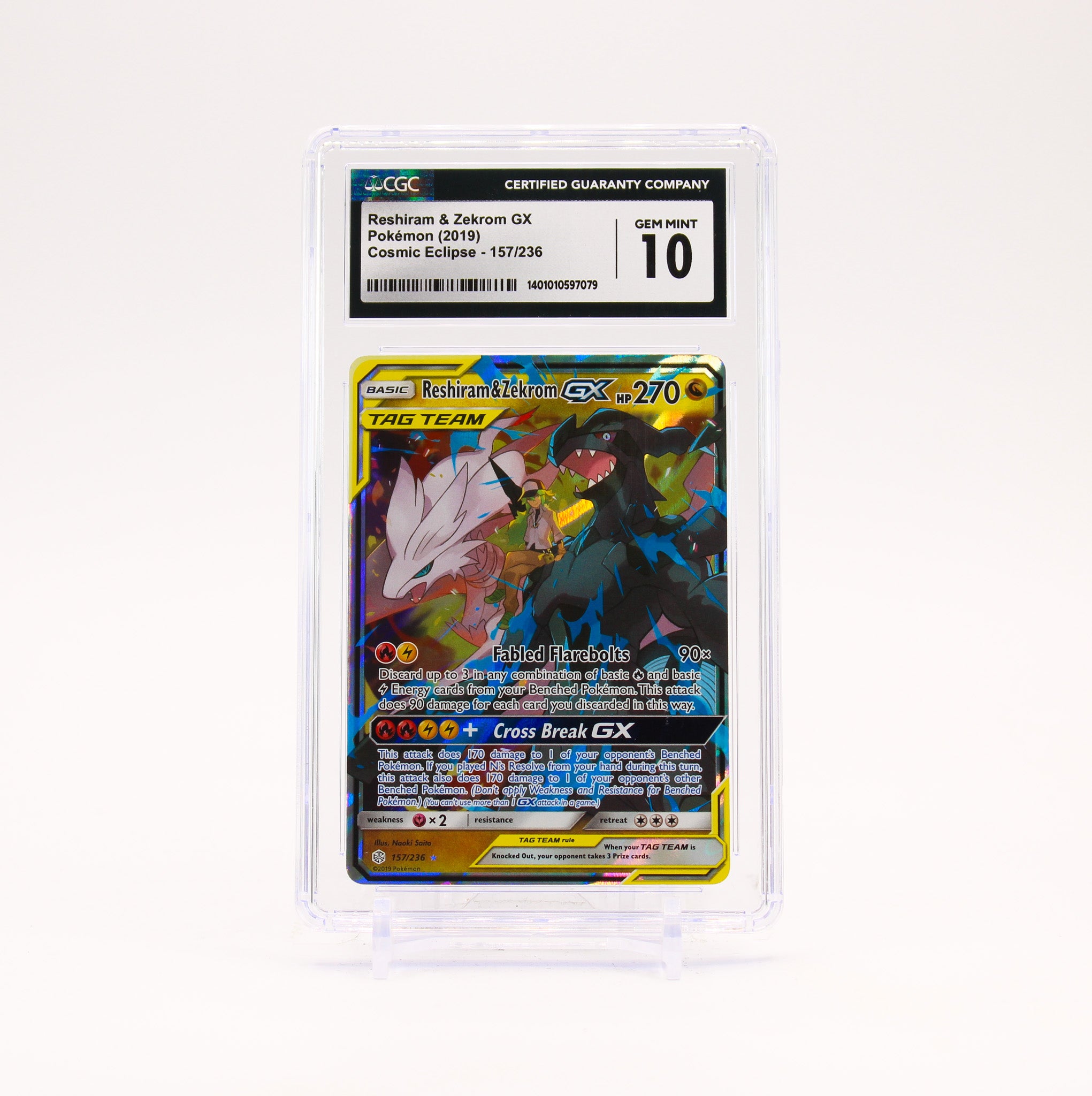 Reshiram & Zekrom GX - 157/236 CGC 10 Cosmic Eclipse Ultra Rare Pokemon - GEM MT