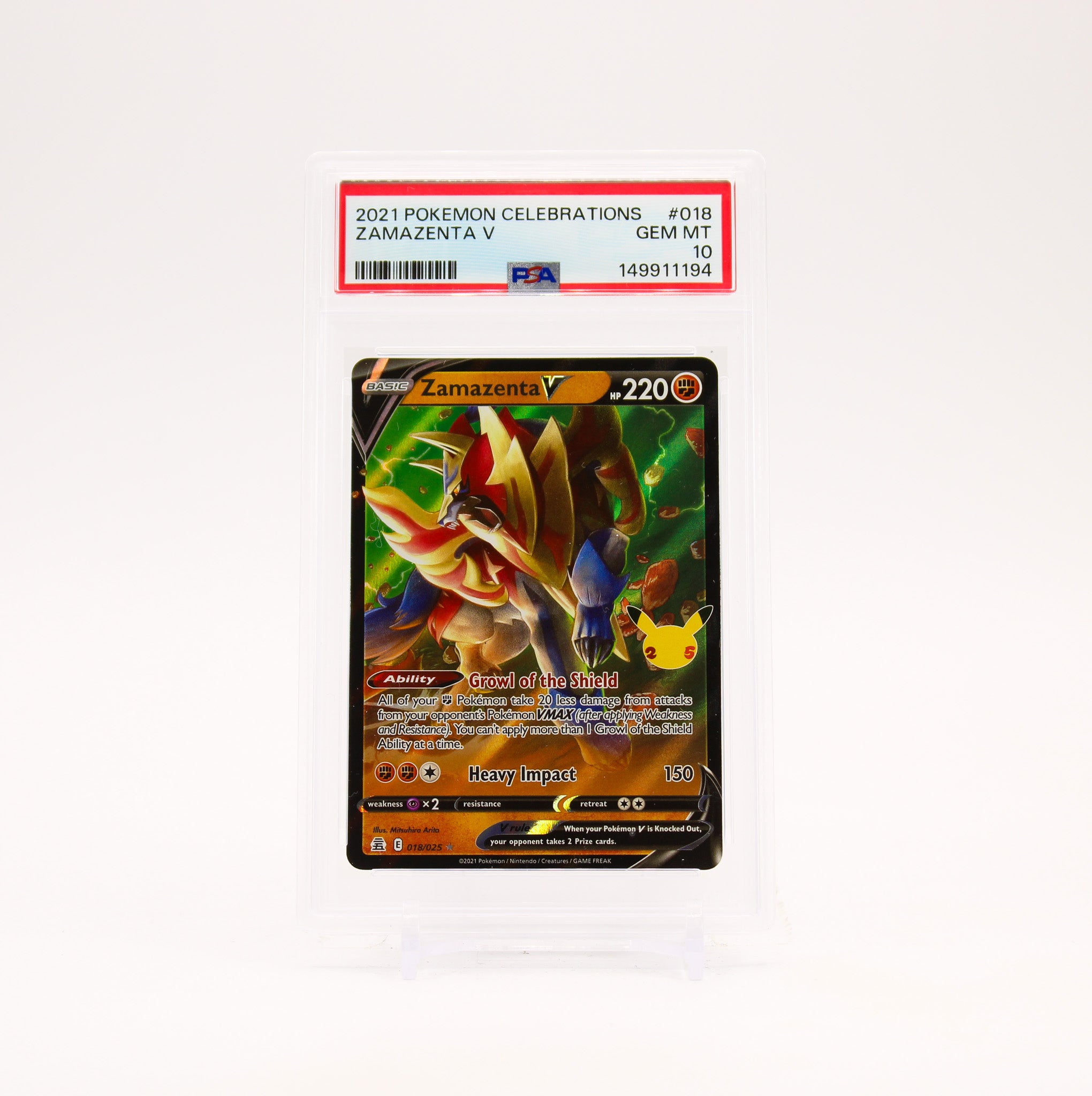 Zamazenta V - 018/025 PSA 10 Celebrations Ultra Rare Pokemon - GEM MT