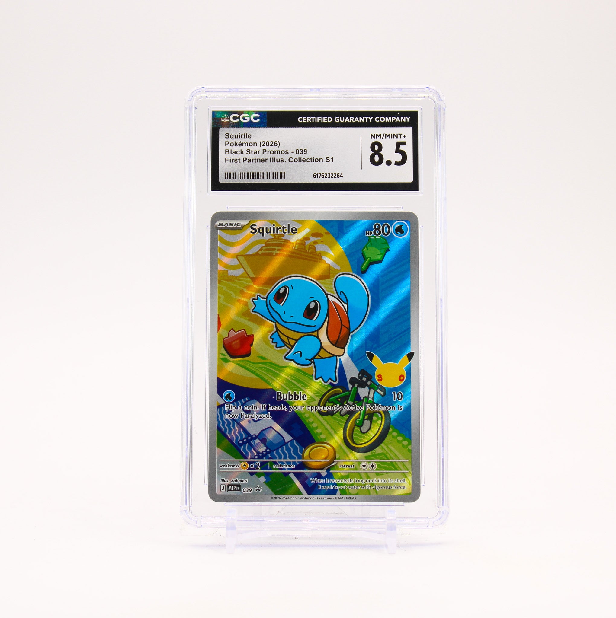 Squirtle - MEP039 CGC 8.5 First Partner Illustration Promo Pokemon - NM/MINT+