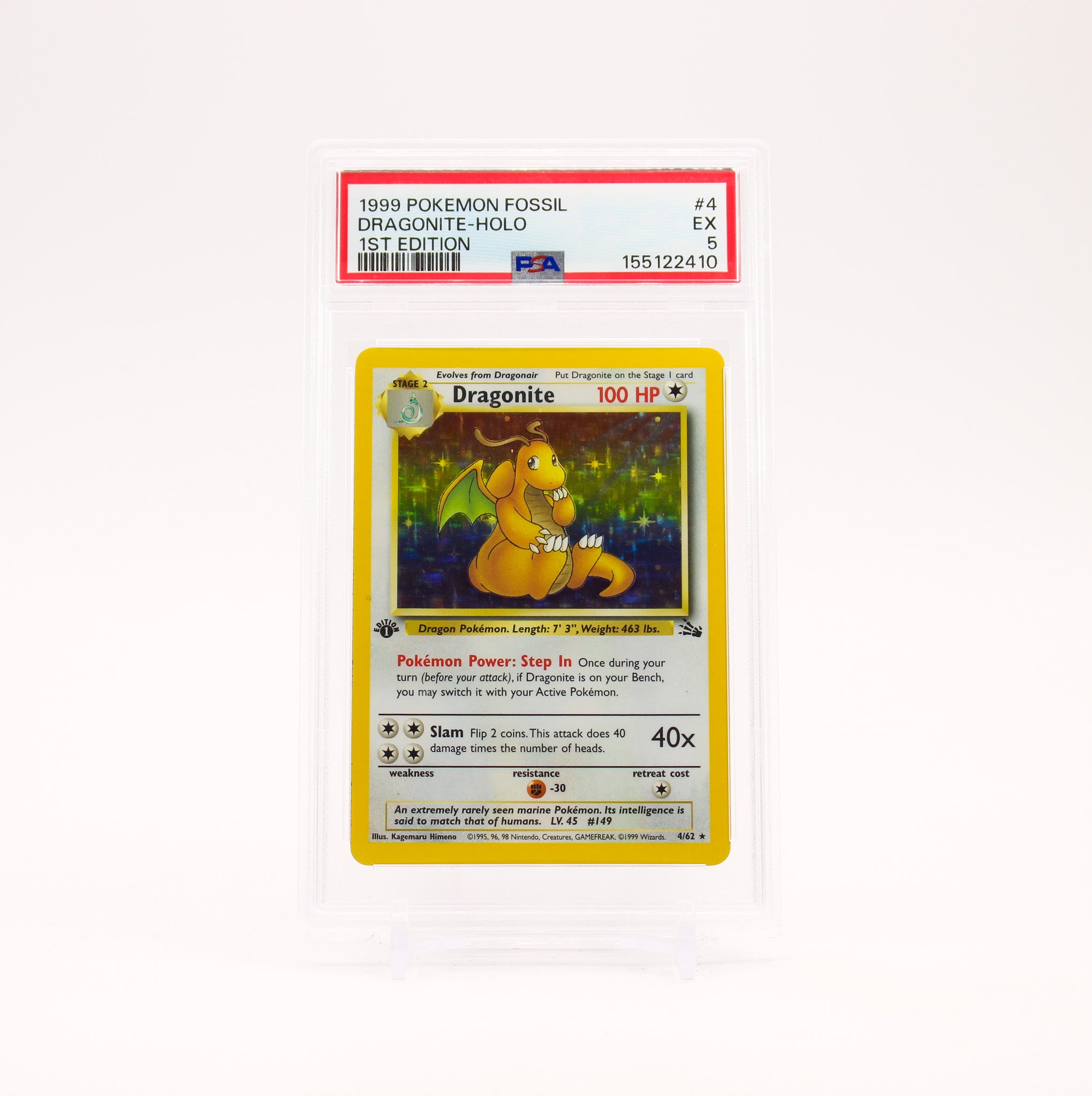 Dragonite - 4/62 PSA 5 Fossil 1st Edition Holo Rare Pokemon - EX