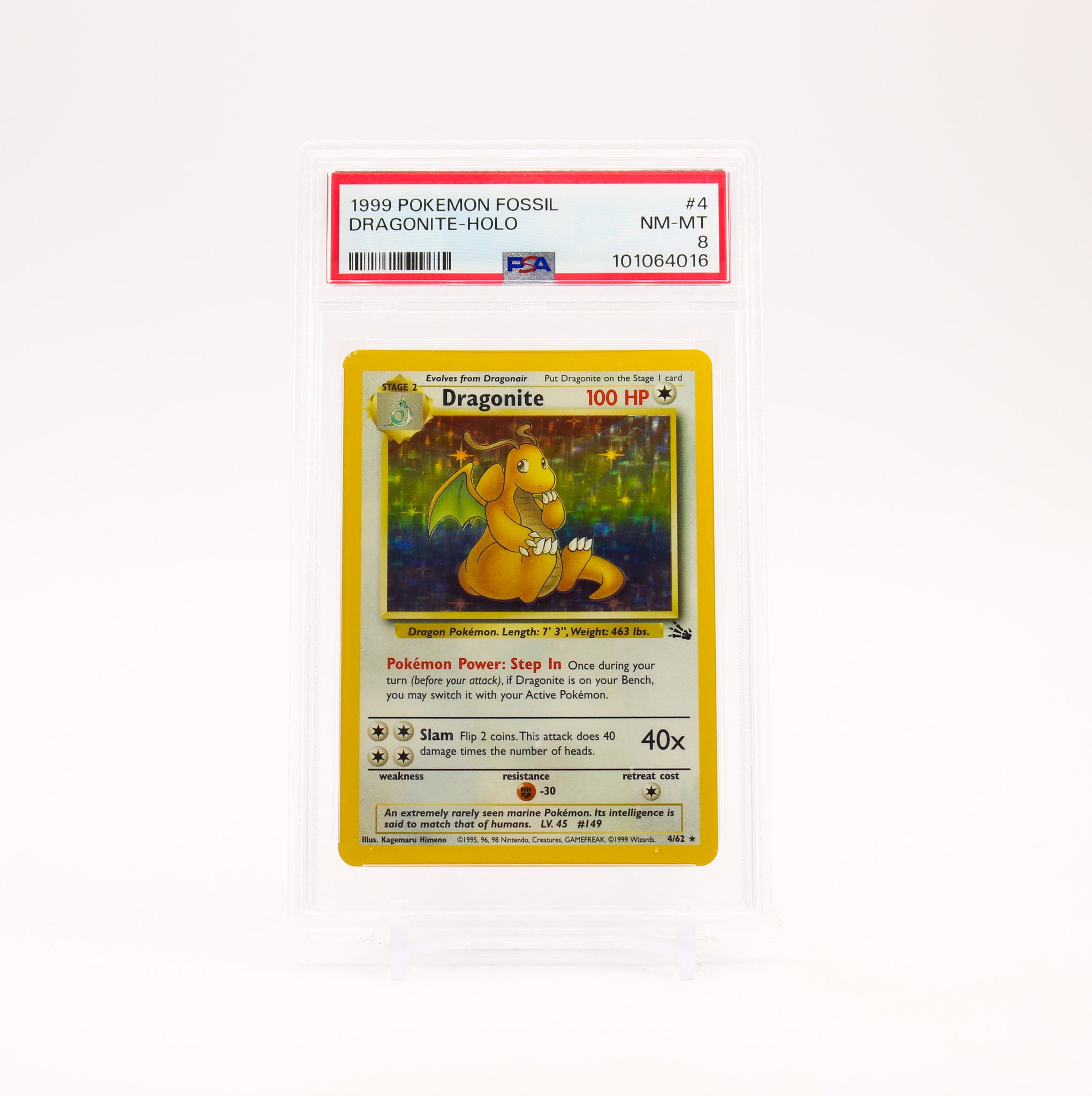 Dragonite - 4/62 PSA 8 Fossil Unlimited Holo Rare Pokemon - NM/MINT