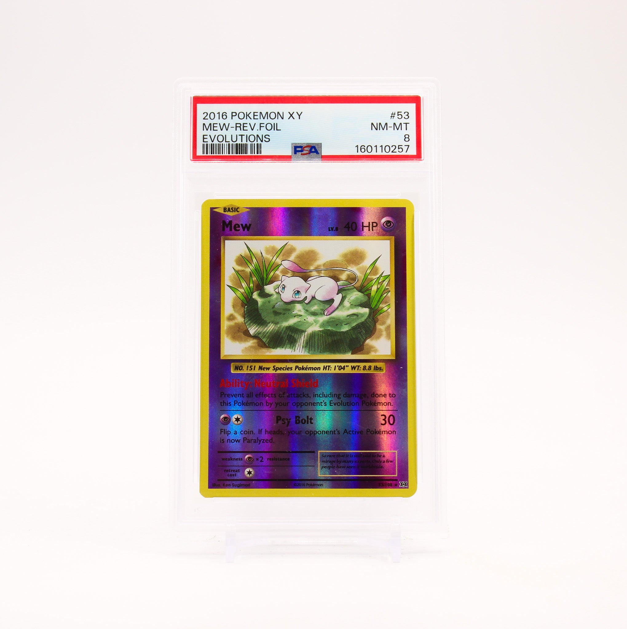 Mew - 53/108 PSA 8 Evolutions Reverse Holo Rare Pokemon - NM/MINT