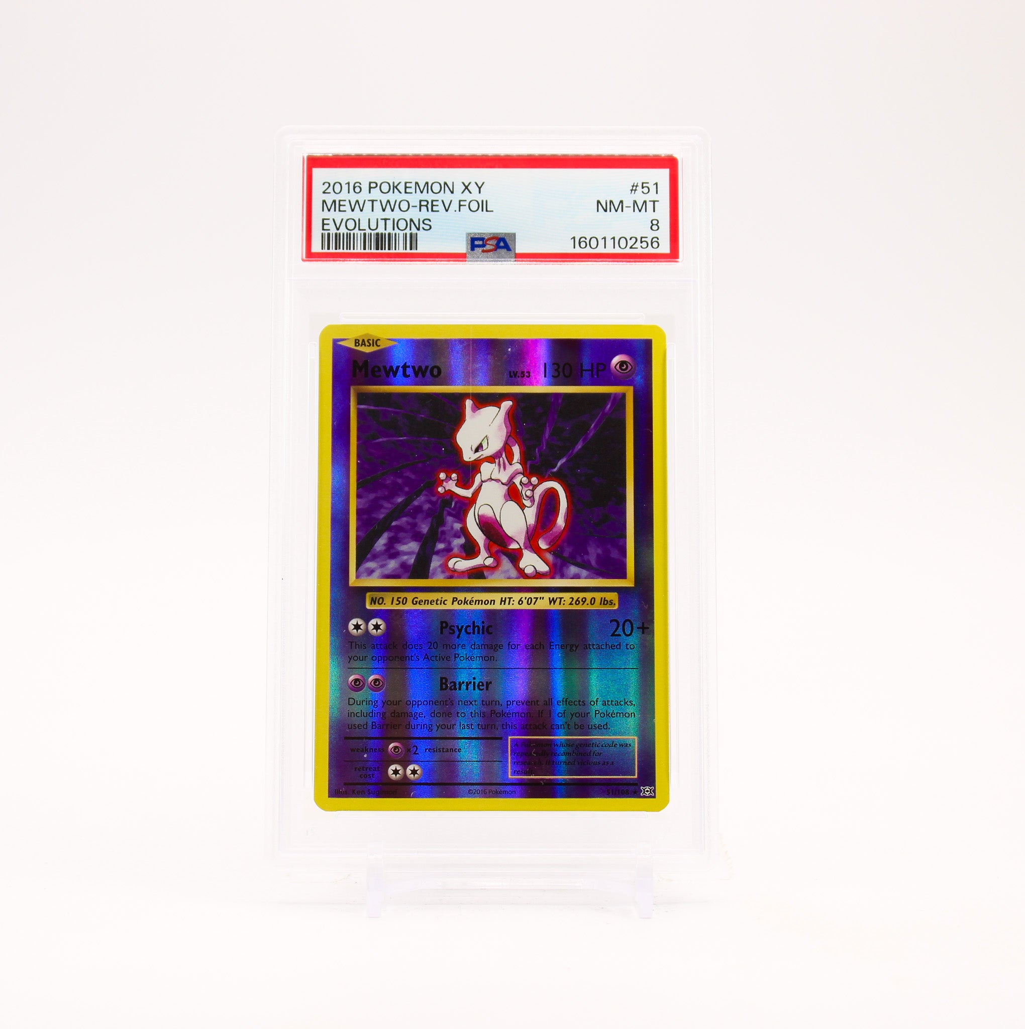 Mewtwo - 51/108 PSA 8 Evolutions Reverse Holo Rare Pokemon - NM/MINT