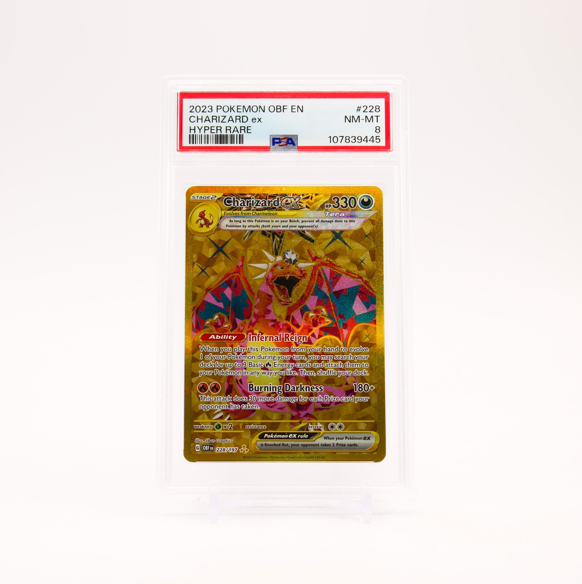 Charizard ex - 228/197 PSA 8 Obsidian Flames Gold Pokemon - NM/MINT