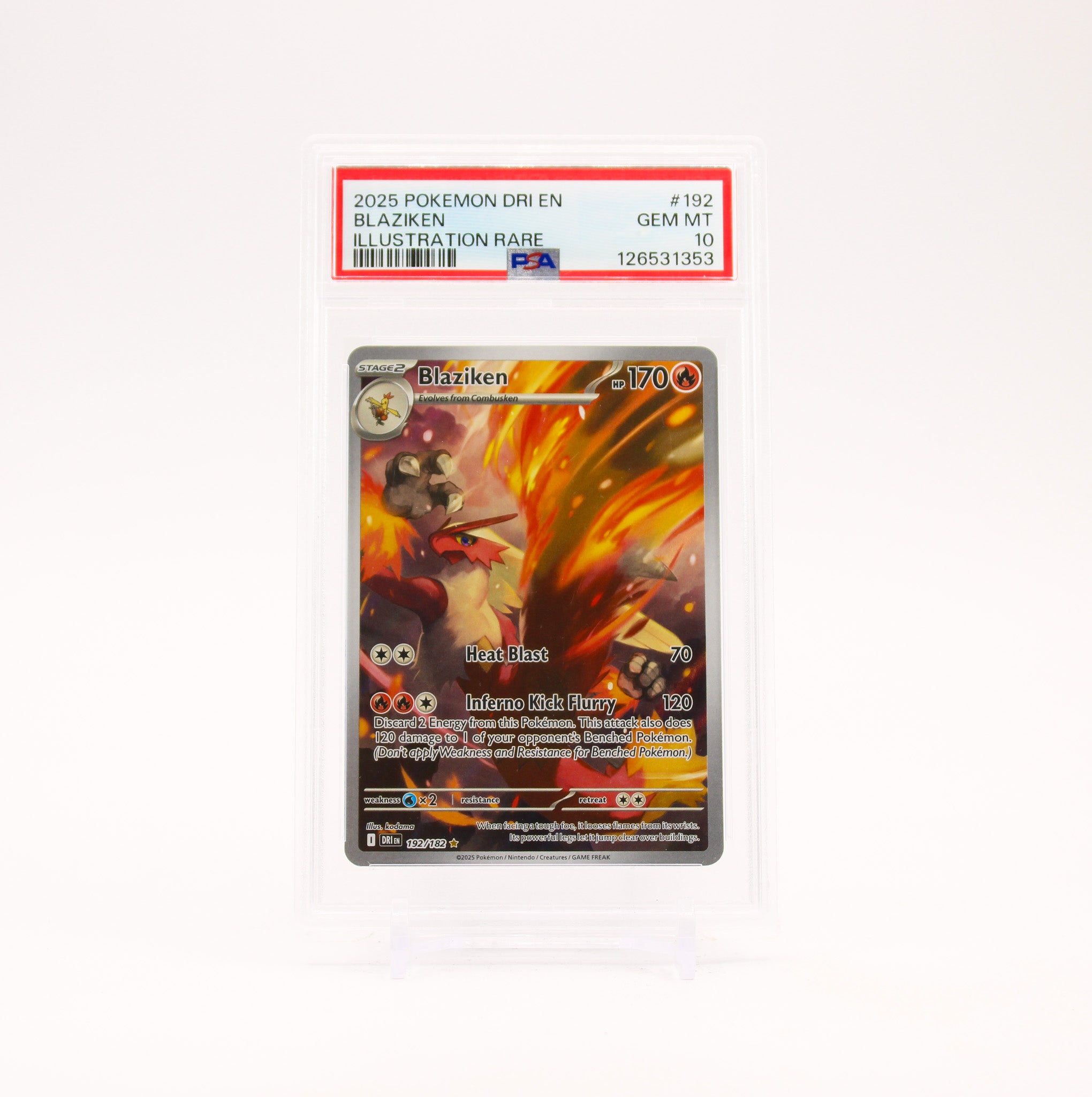 Blaziken - 192/182 PSA 10 Destined Rivals Illustration Rare Pokemon SCRATCHED CASE - GEM MT
