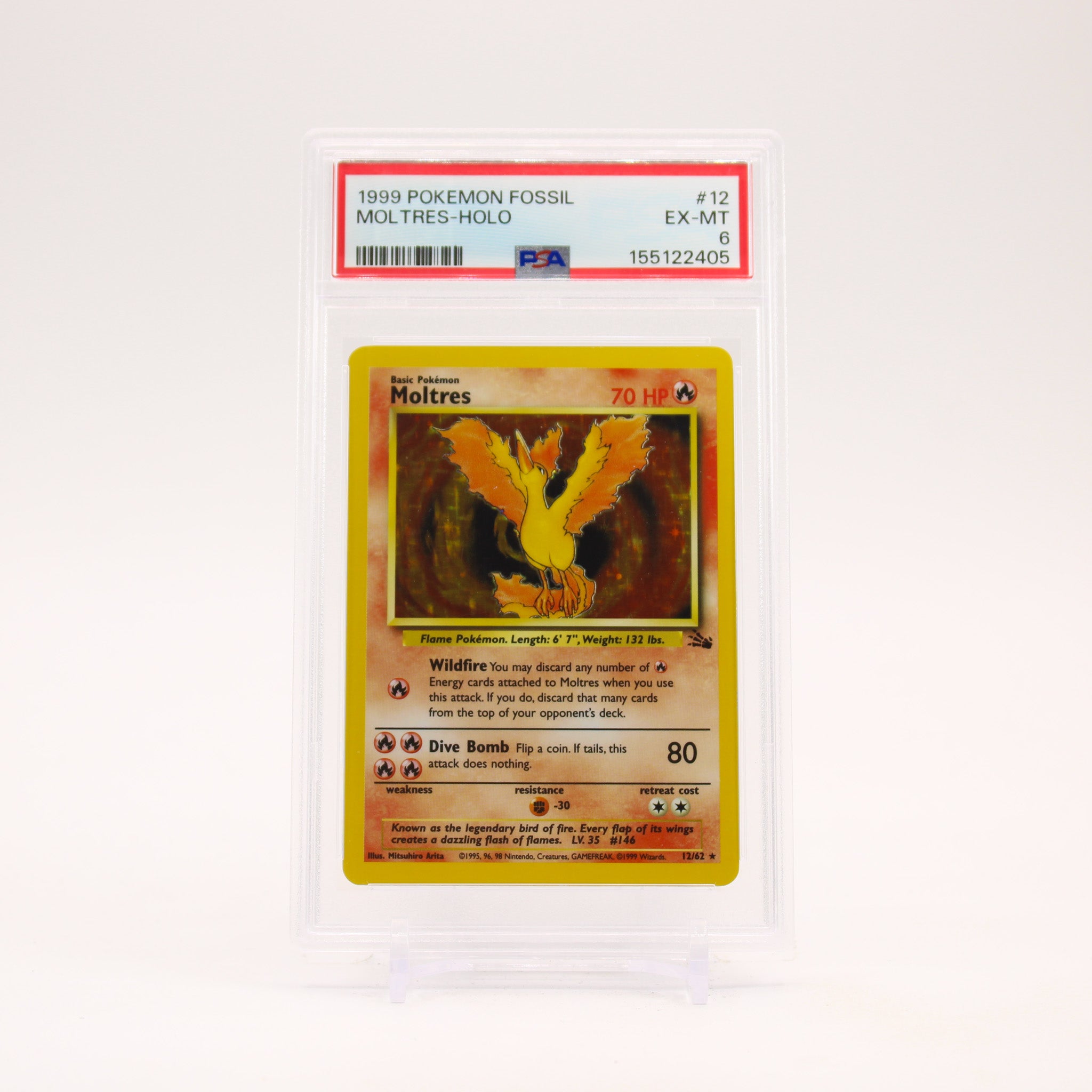 Moltres - 12/62 PSA 6 Fossil Unlimited Holo Rare Pokemon - EX/MT