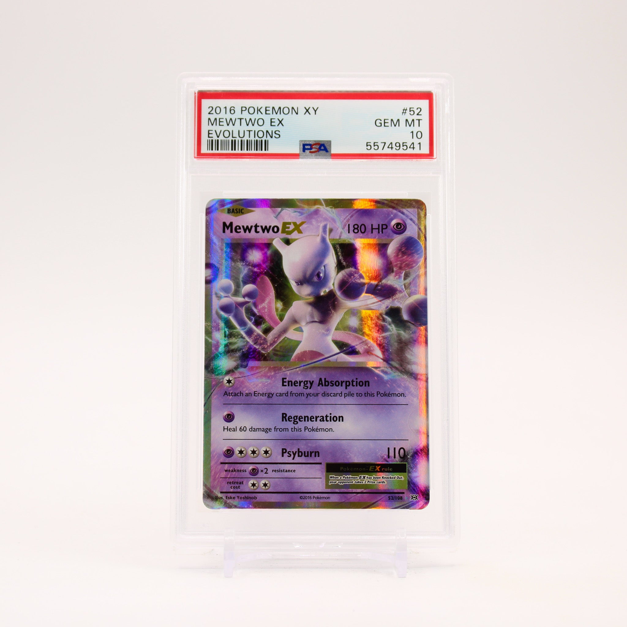 Mewtwo EX - 52/108 PSA 10 Evolutions Ultra Rare Pokemon CRACKED CASE - GEM MT