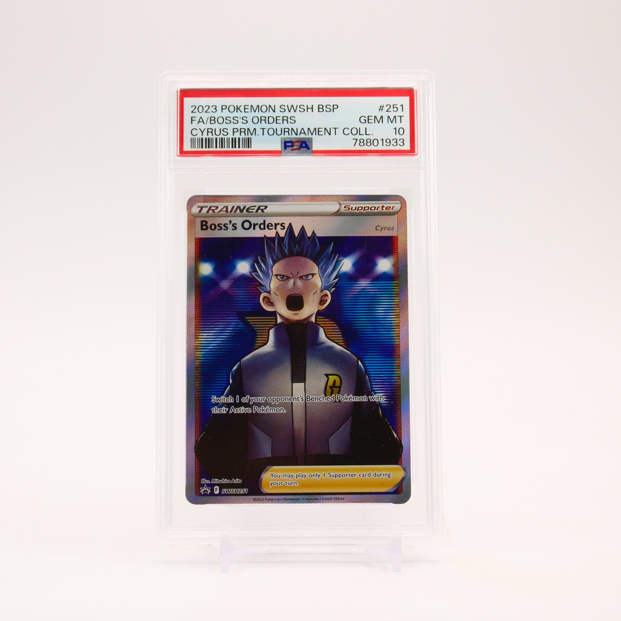 Boss's Orders - SWSH251 PSA 10 Cyrus Premium Tournament Collection Promo Trainer - GEM MT