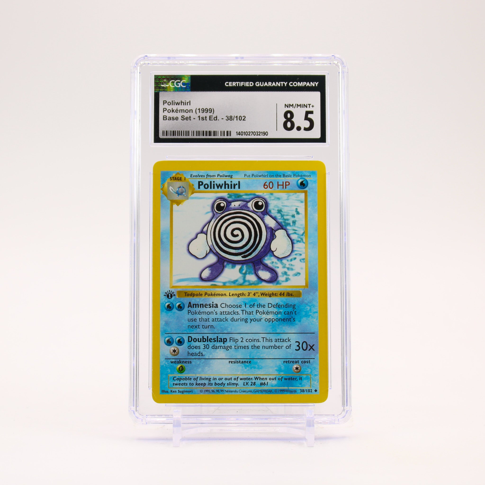 Poliwhirl - 38/102 CGC 8.5 Base Set 1st Edition Shadowless Pokemon - NM/MINT+