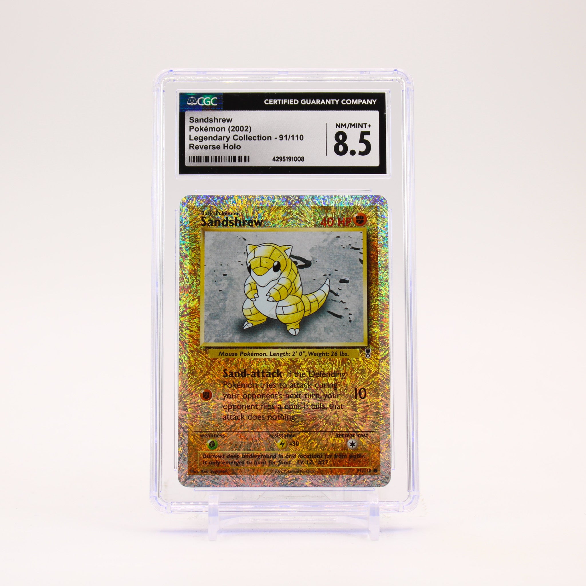 Sandshrew - 91/110 CGC 8.5 Legendary Collection Reverse Holo Firecracker Pokemon - NM/MINT+