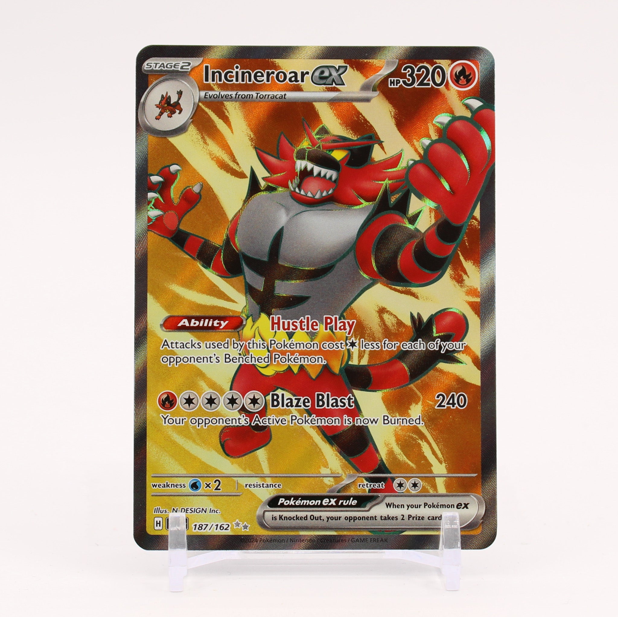 Incineroar ex - 187/162 Temporal Forces Full Art Pokemon - NM/MINT