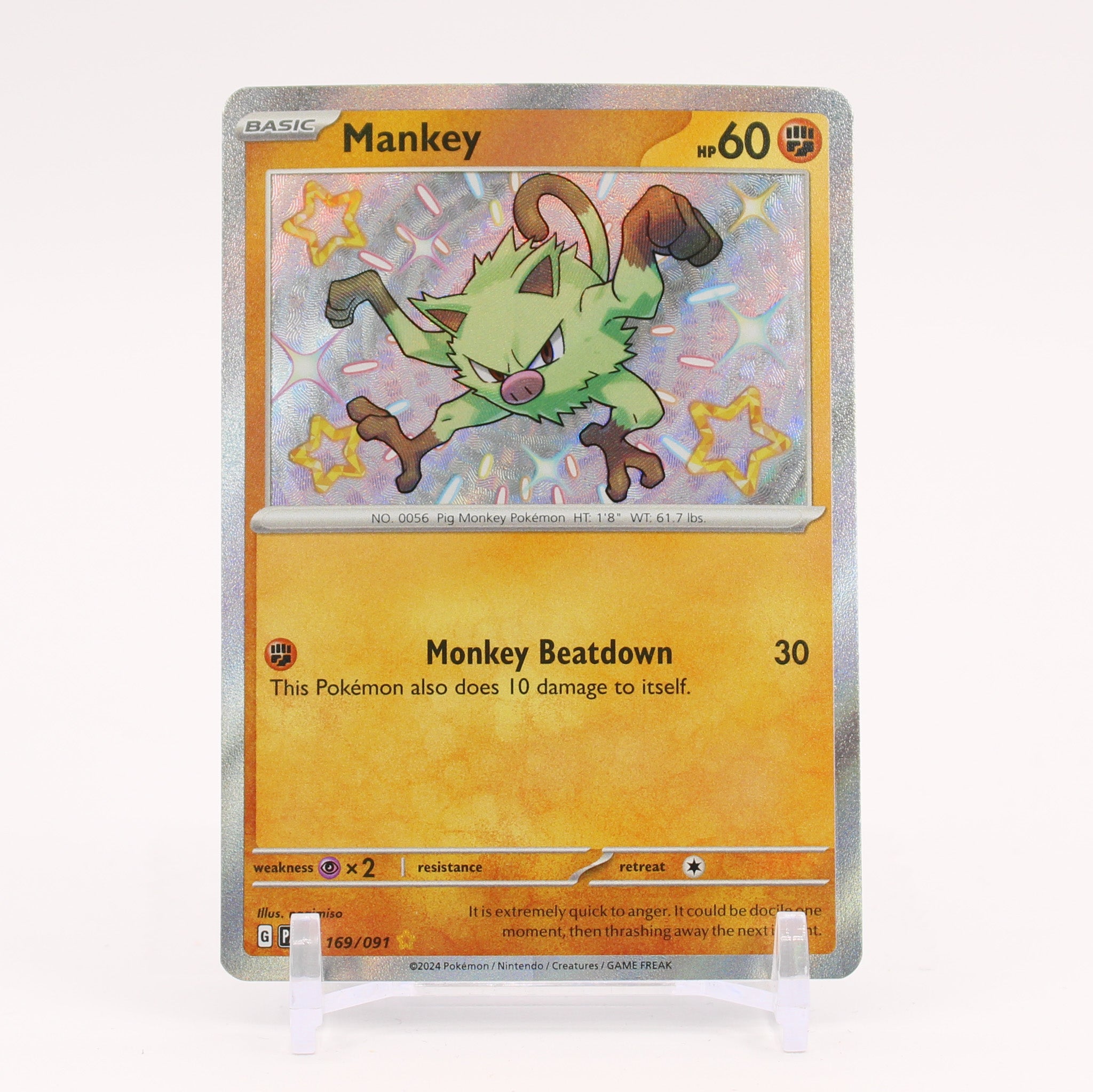 Mankey - 169/091 Paldean Fates Baby Shiny Holo Rare Pokemon - NM/MINT