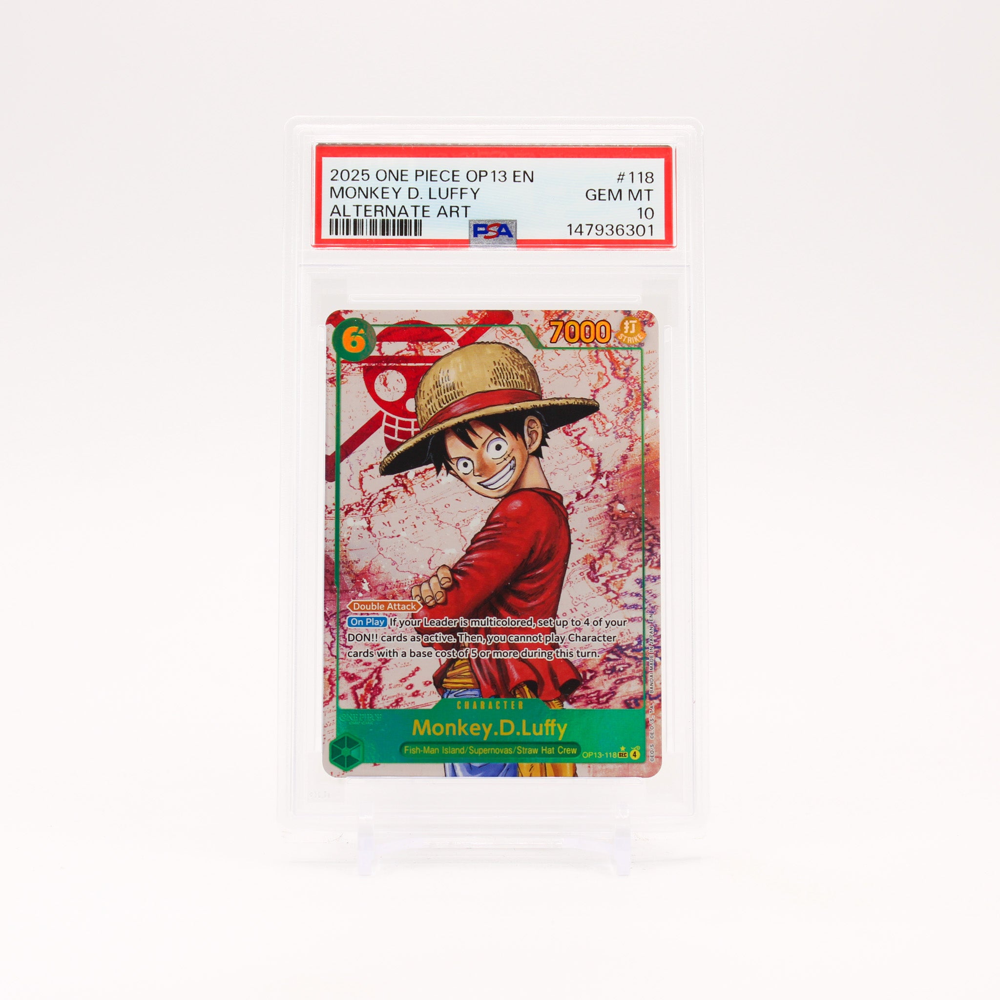Monkey.D.Luffy Parallel - OP13-118 PSA 10 Carrying On His Will One Piece - GEM MT