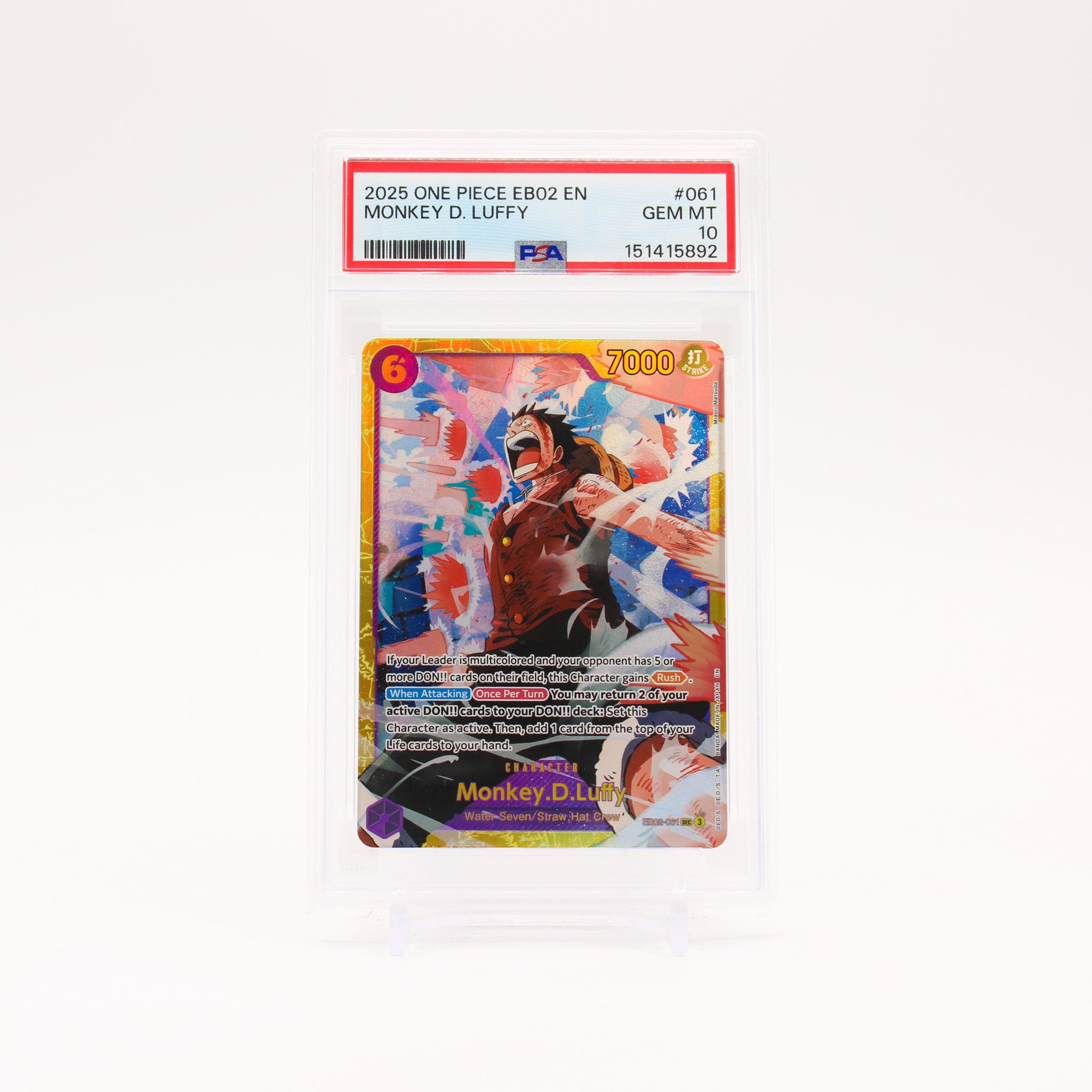 Monkey D Luffy - EB02-061 PSA 10 Extra Booster 25th Collection SEC One Piece - GEM MT