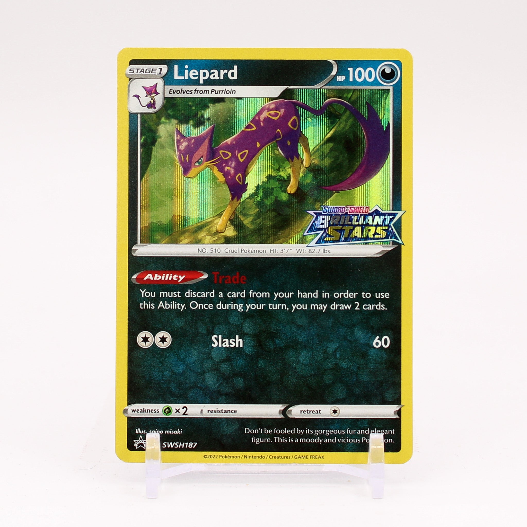 Liepard - SWSH187 Brilliant Stars Prerelease STAMPED Promo Pokemon - NM/MINT