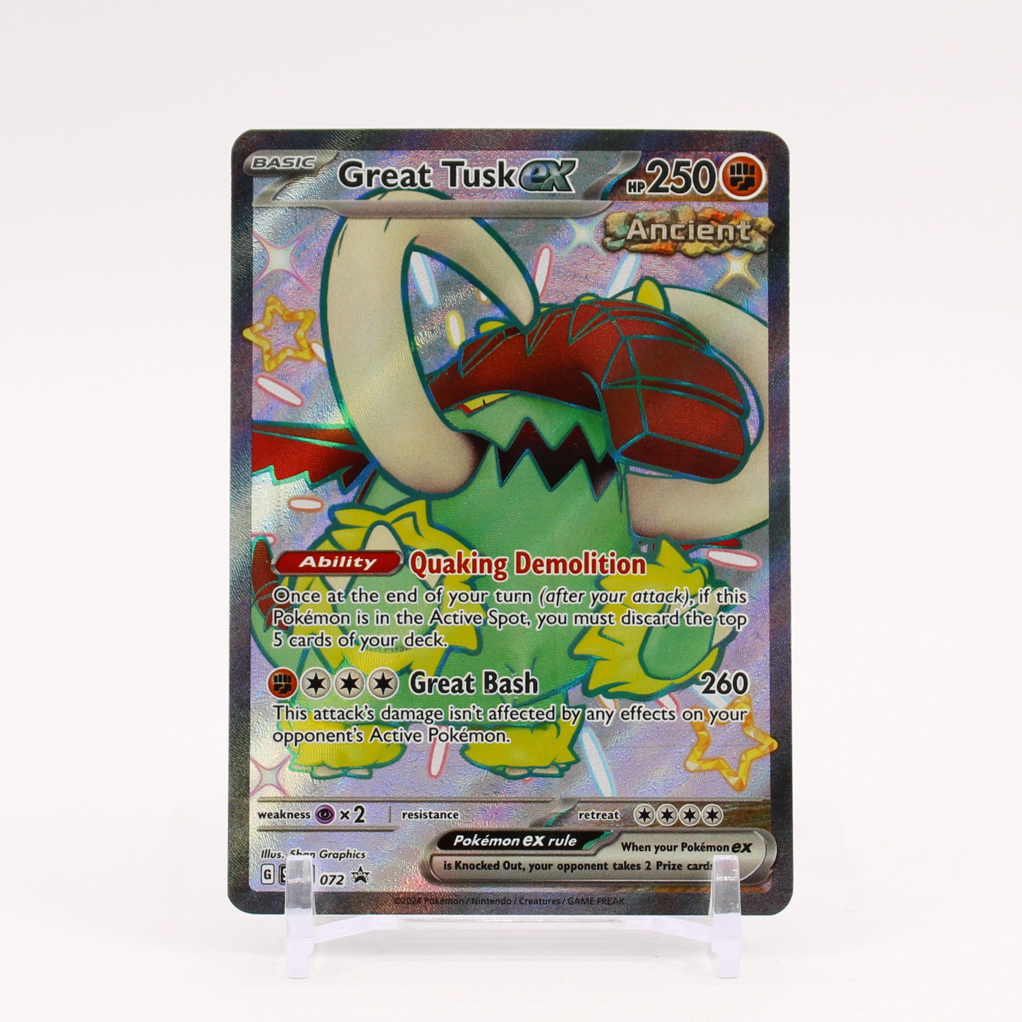 Great Tusk ex - SVP072 Full Art Shiny Promo Pokemon - NM/MINT